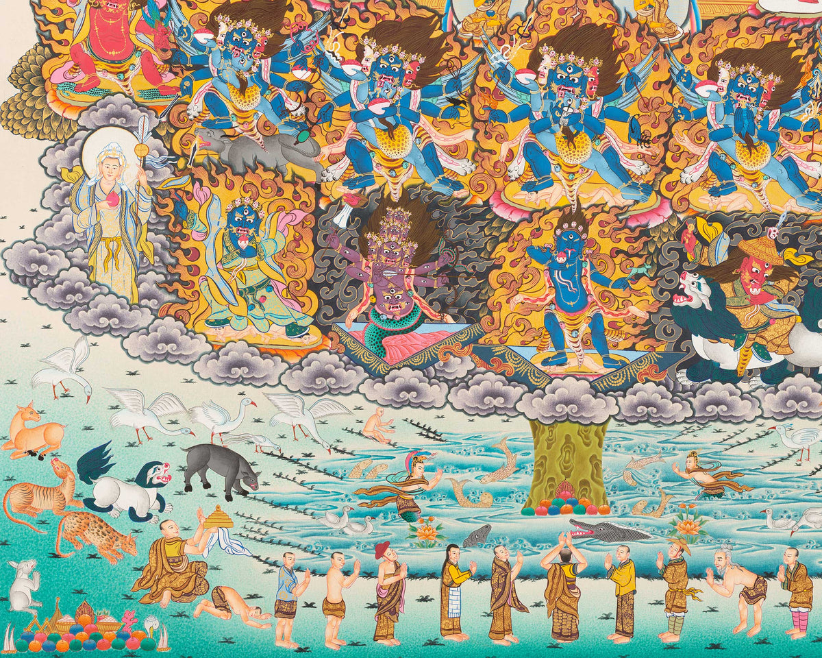 Guru Rinpoche Refuge Tree Thangka Painting | Hand Painted Buddhist Art of Nepal