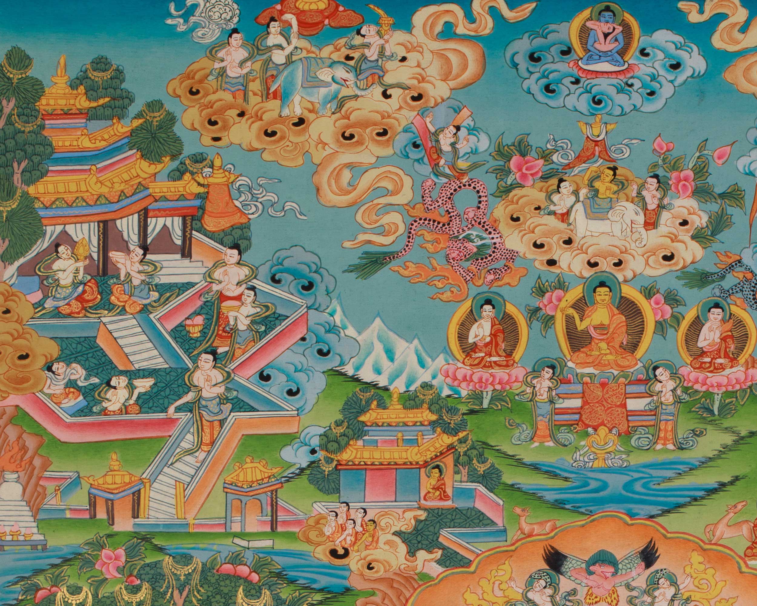 Shakyamuni Buddha Life History thangka | Siddhartha Gautama