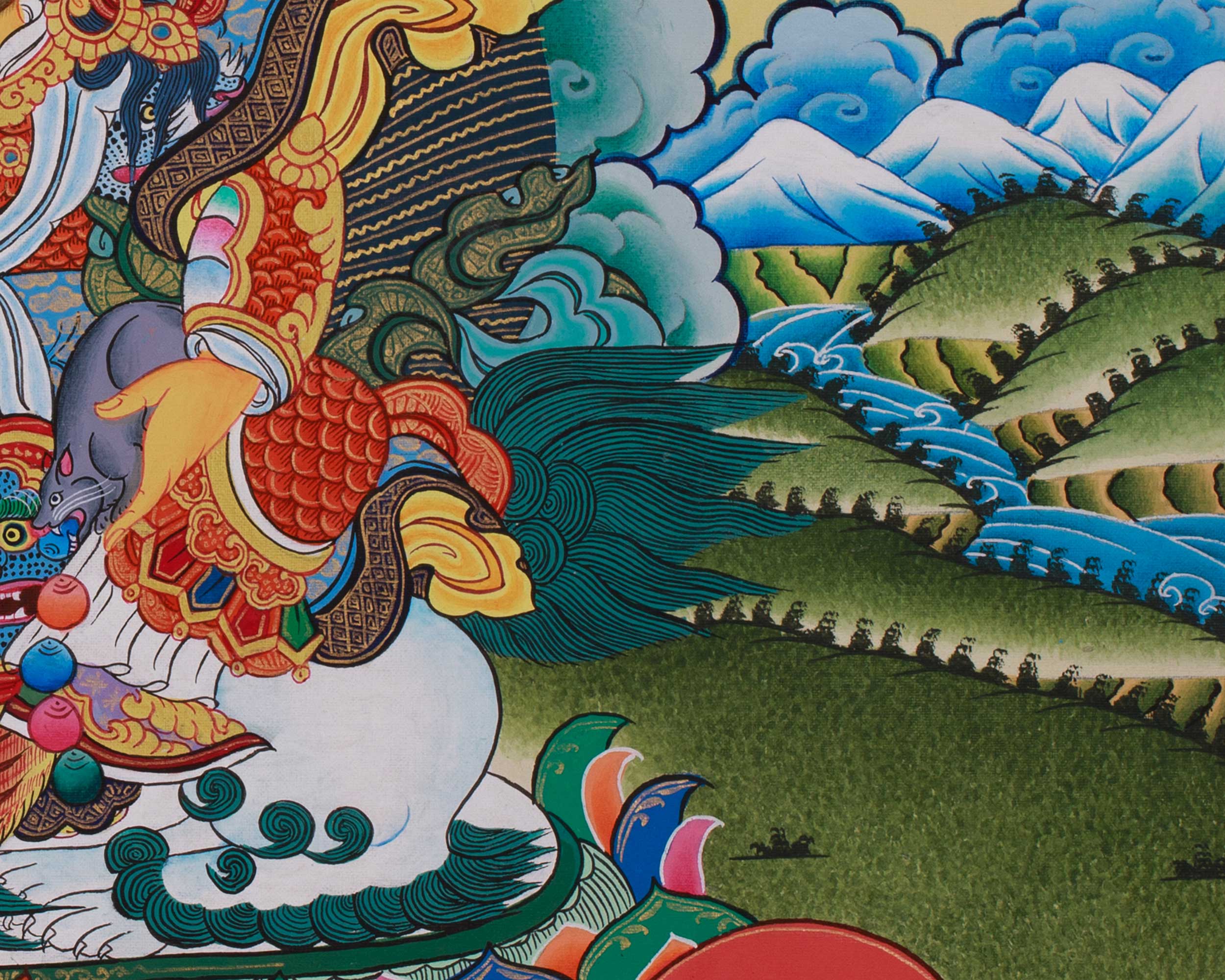 Namtoshe with Five Dzambhala and Guru Rinpoche Thangka | A Sacred Artwork of Prosperity and Spiritual Power