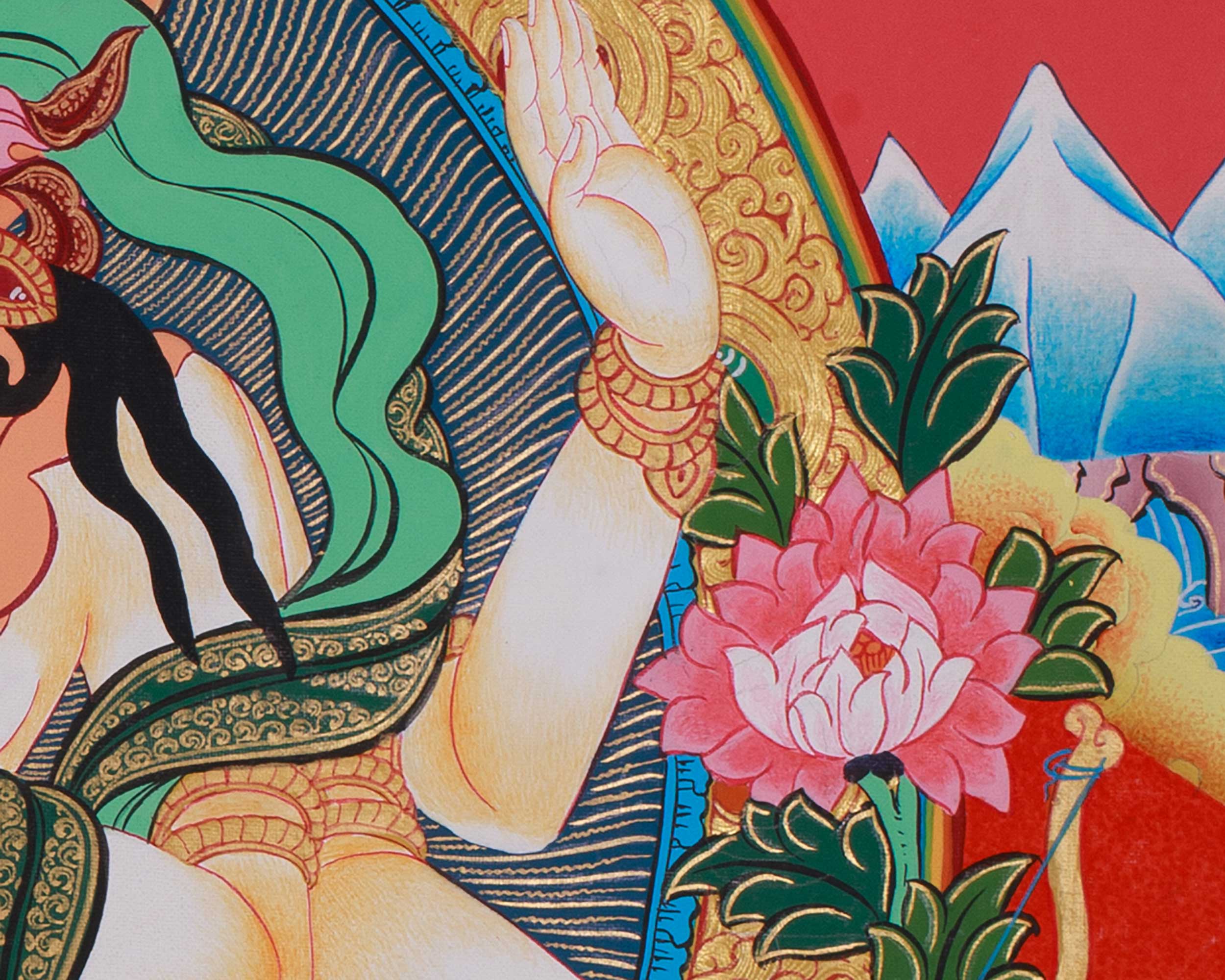 Namgyalma with Five Dhyani Buddhas White Tara and Amitayus | A Sacred Thangka of Longevity and Purification