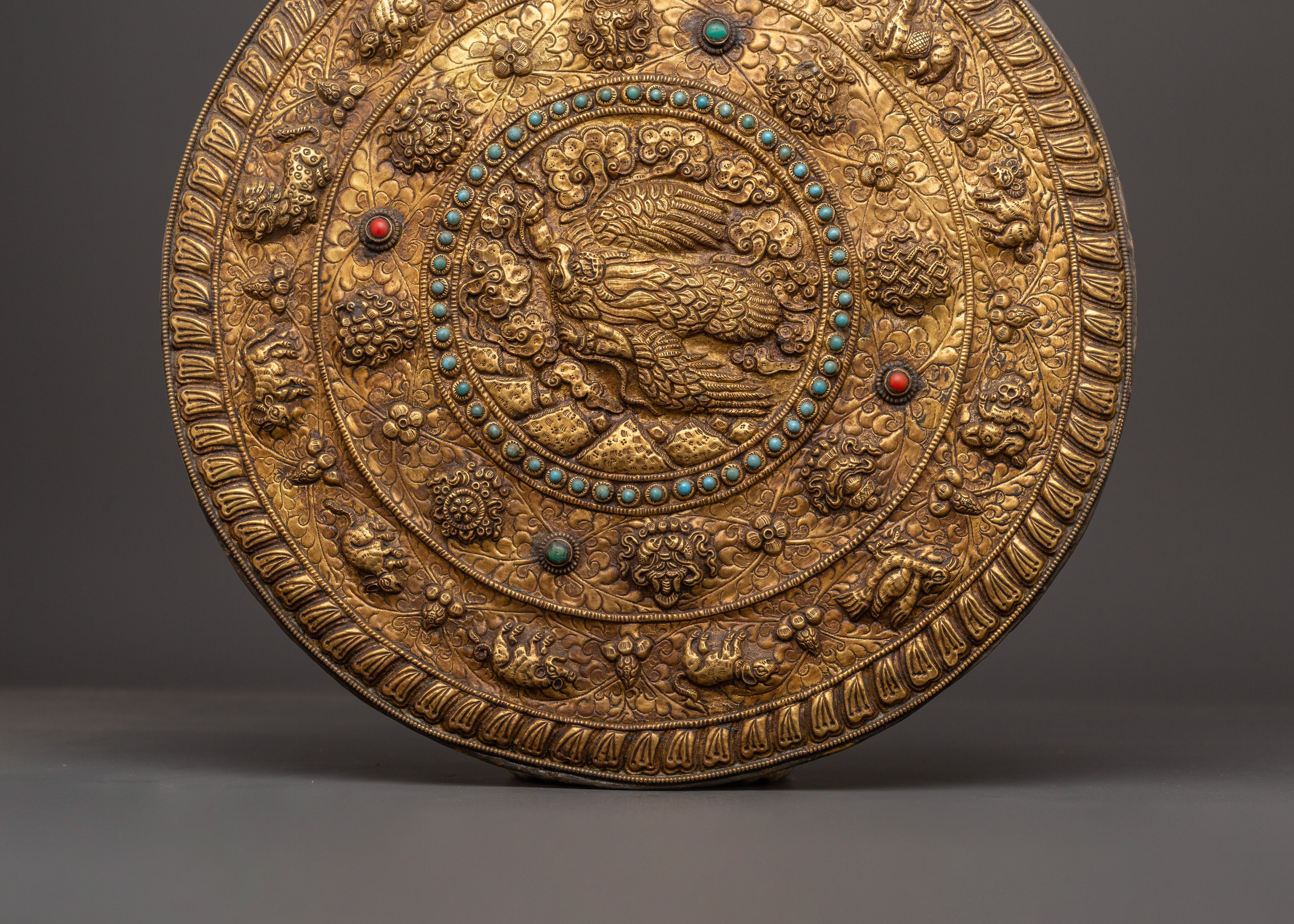 Traditional Tibetan Wall Hanging | Brass Sacred Artwork with Tibetan Symbols