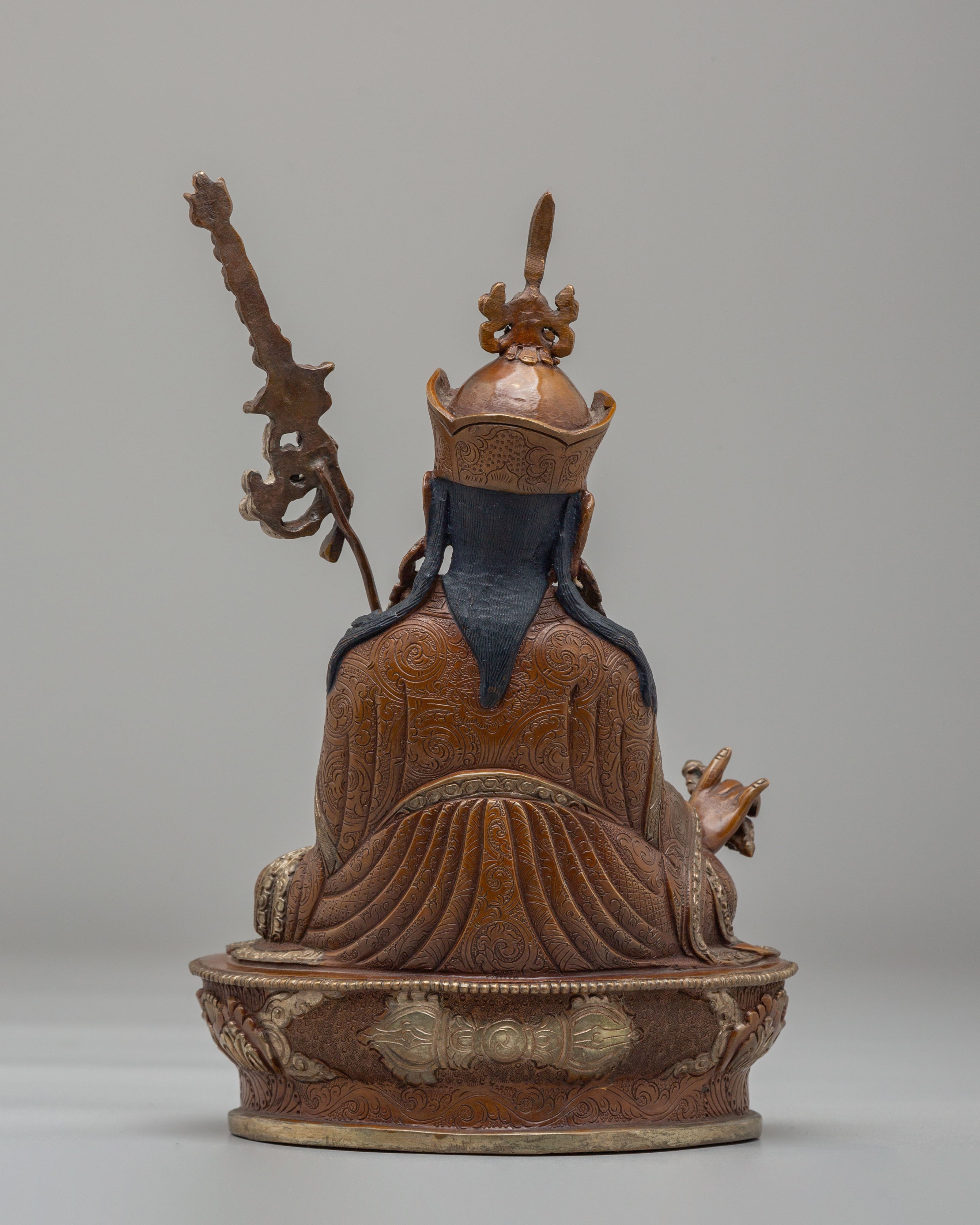 Handcrafted Ritual Guru Rinpoche Statue | Oxidized Copper Meditation Altar Sculpture