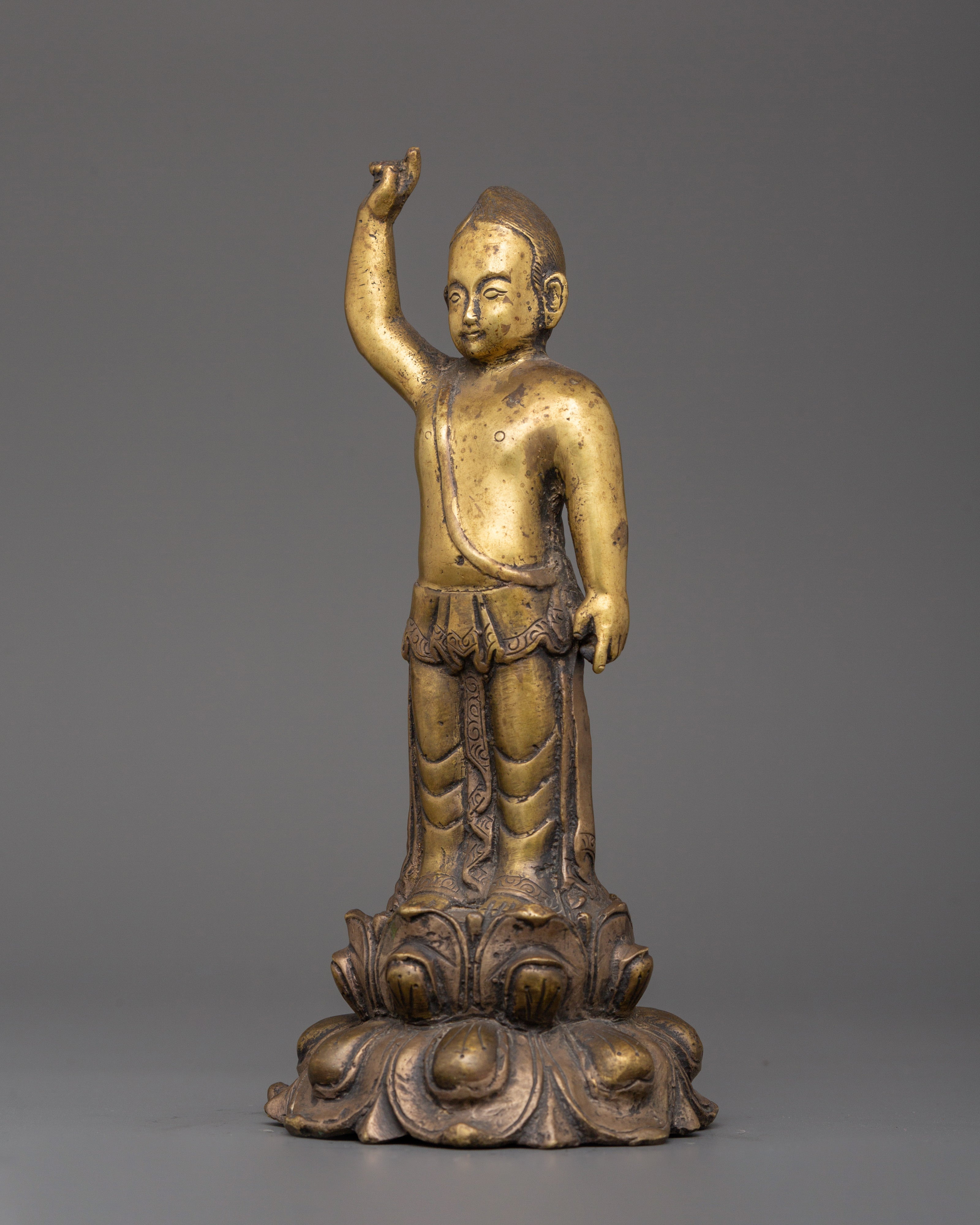 Handcrafted Siddhartha Gautam Statue | Brass Standing Buddha in Birth Gesture Pose