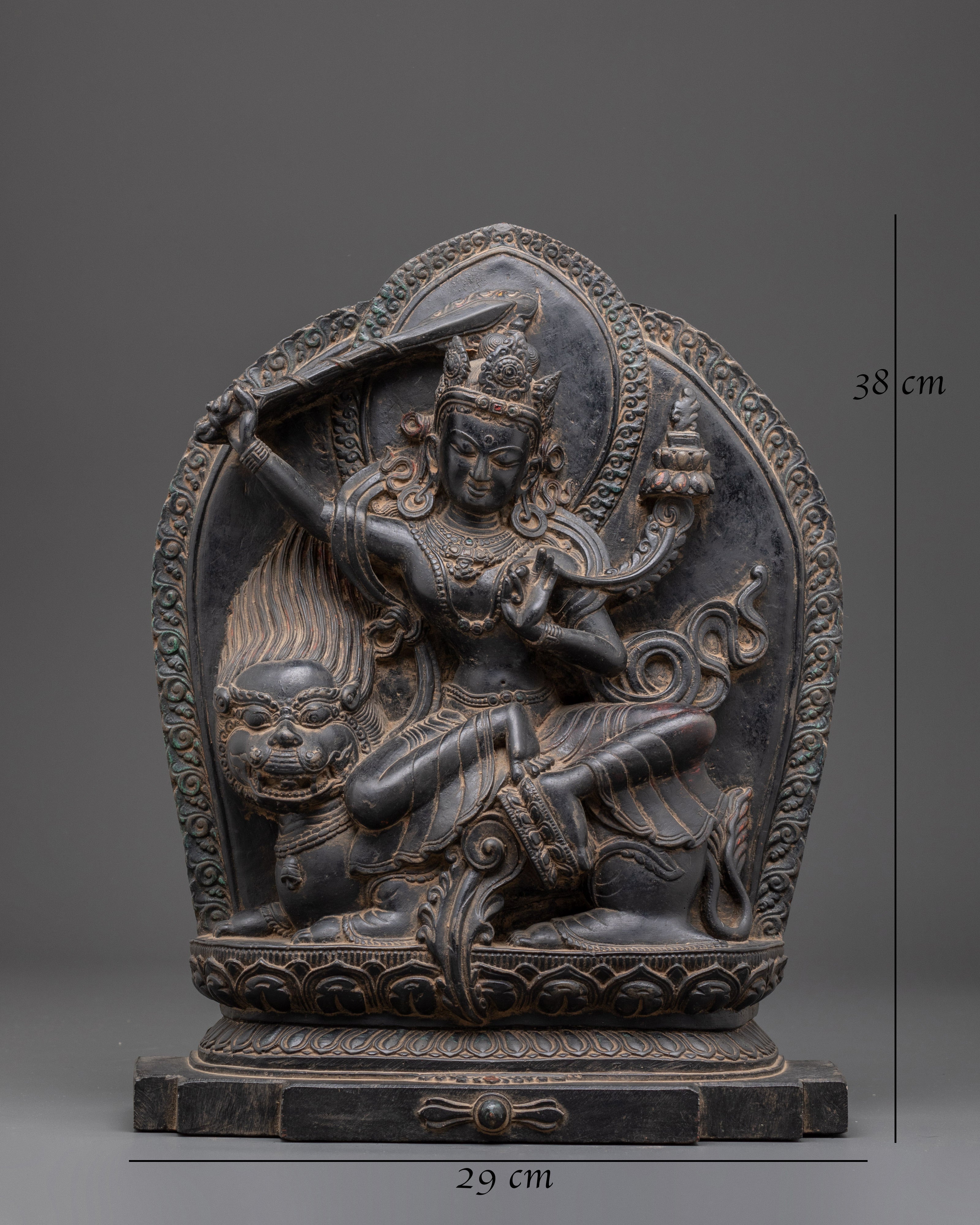 Handmade Statue of Simhanada Manjushri | Fierce Wisdom Deity Powder Stone Sculpture
