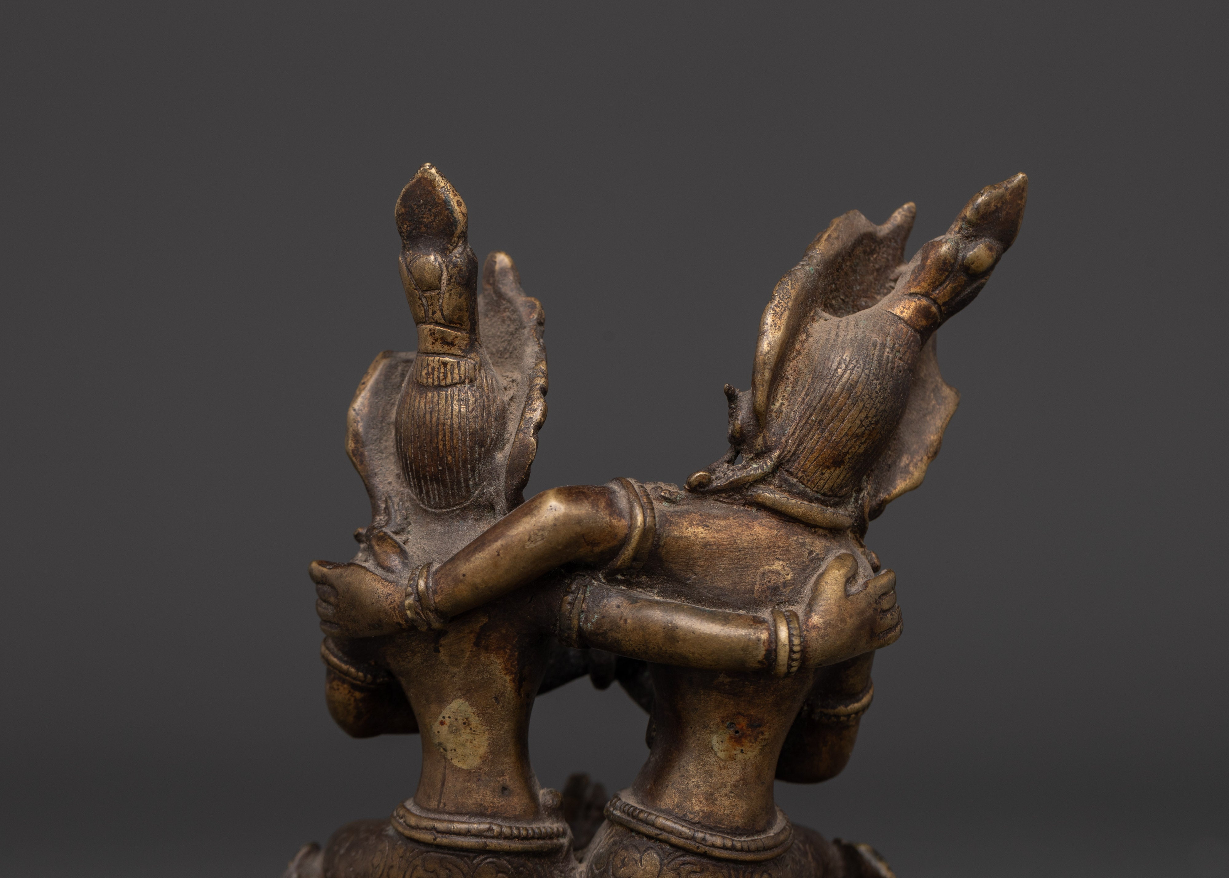 Vintage Bronze Shiva with Consort Statue for Altar & Sacred Decor
