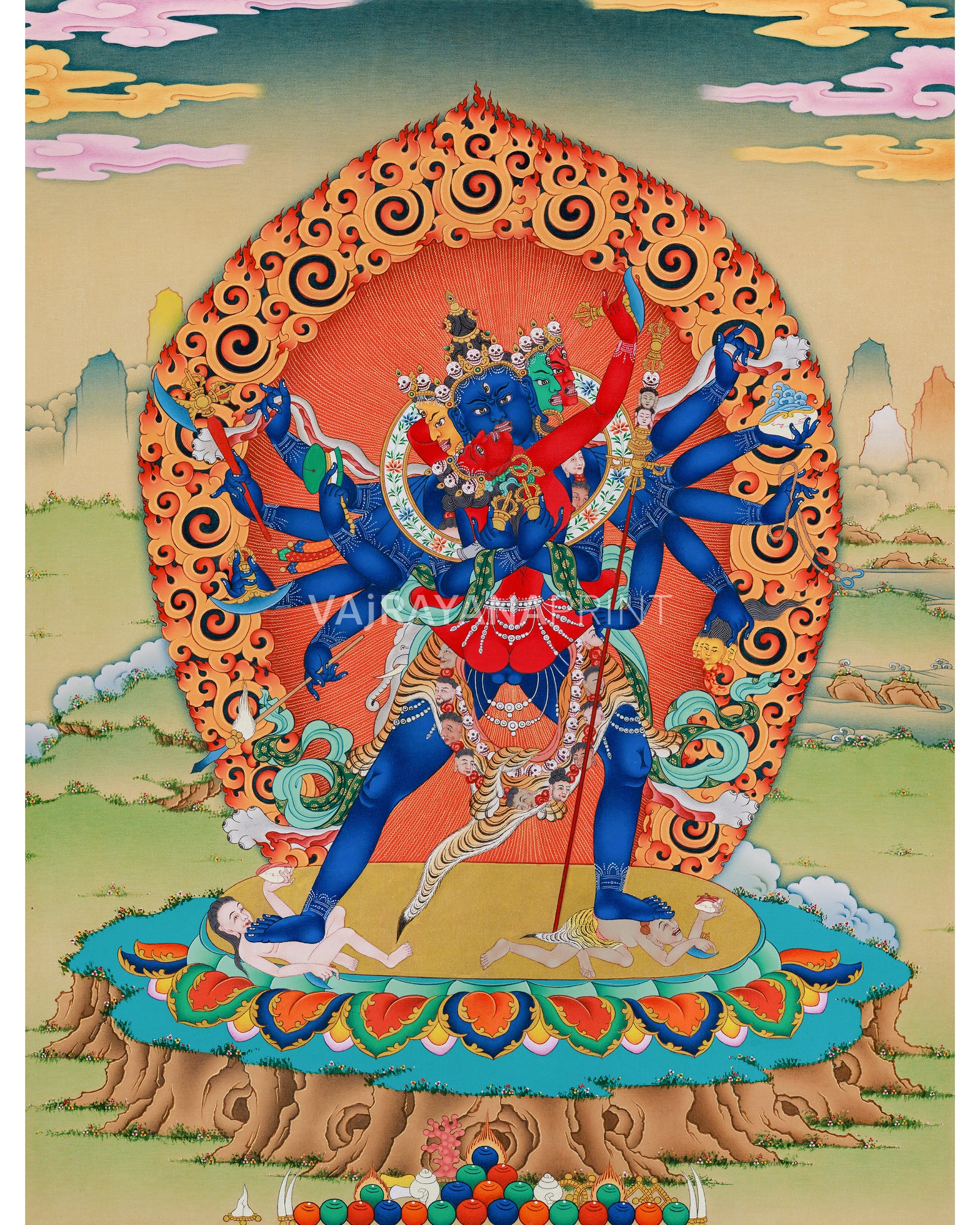 Heruka Manifestation: 12-Armed Chakrasamvara Thangka Print | Divine Yi