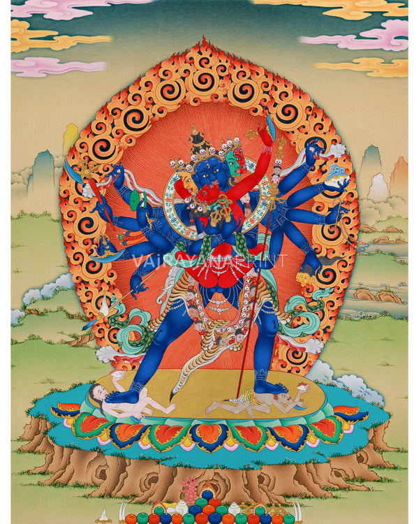 Heruka Manifestation: 12-Armed Chakrasamvara Thangka Print | Divine Yidam