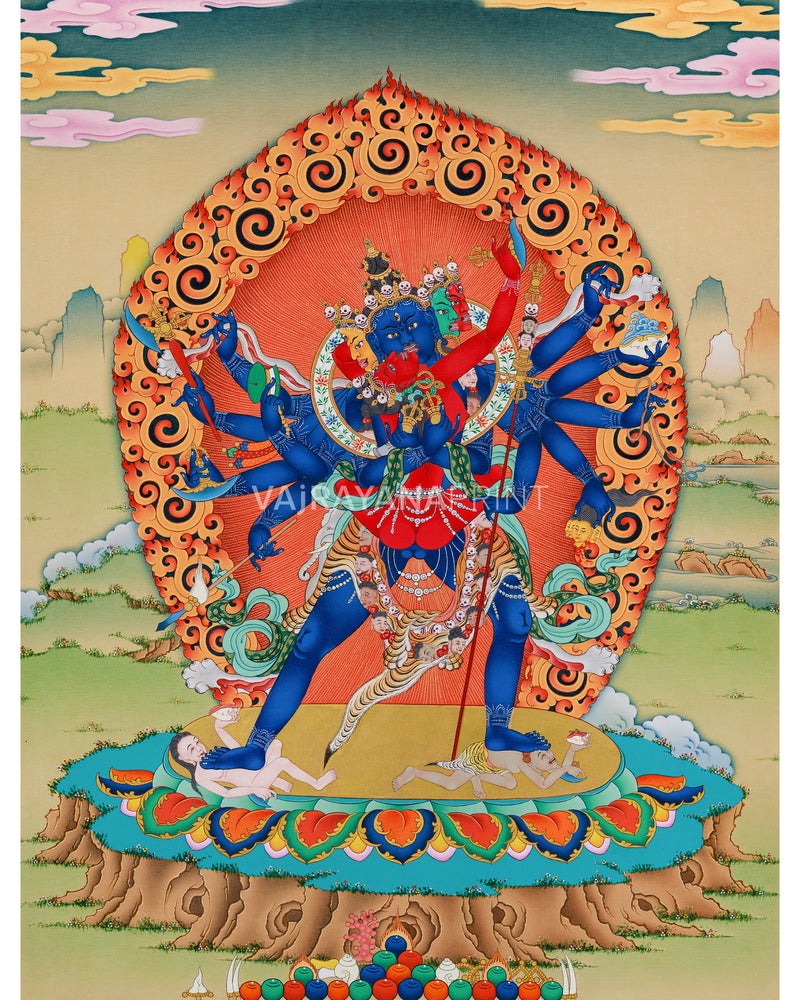 Heruka Manifestation: 12-Armed Chakrasamvara Thangka Print | Divine Yidam