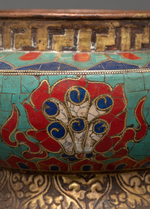 Hand-Made Buddhist Rice Pot Offering | Tibetan Ritual Copper Decor Art