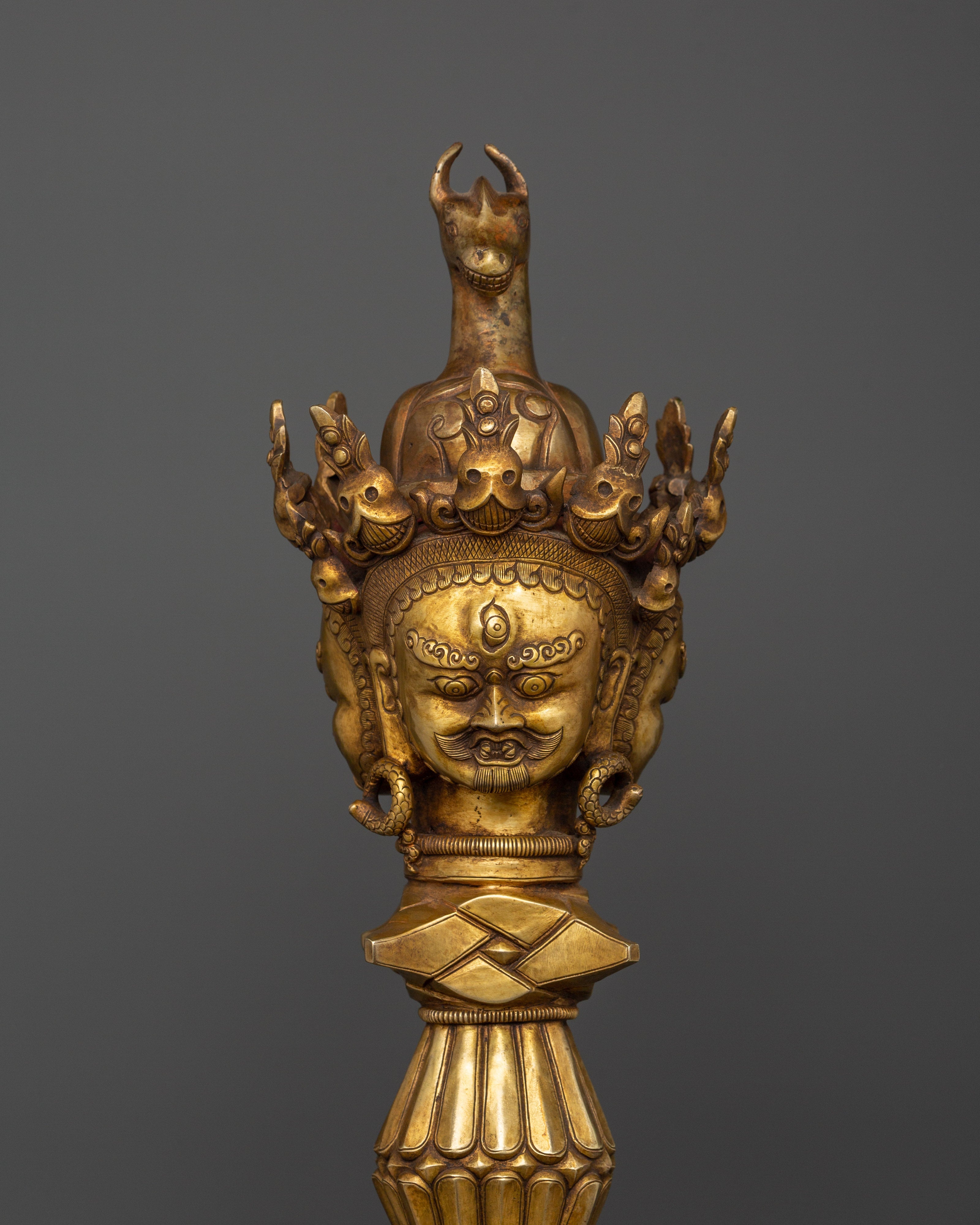 Three-Faced Phurba Dagger | Tibetan Gold Plated Phurba for Rituals