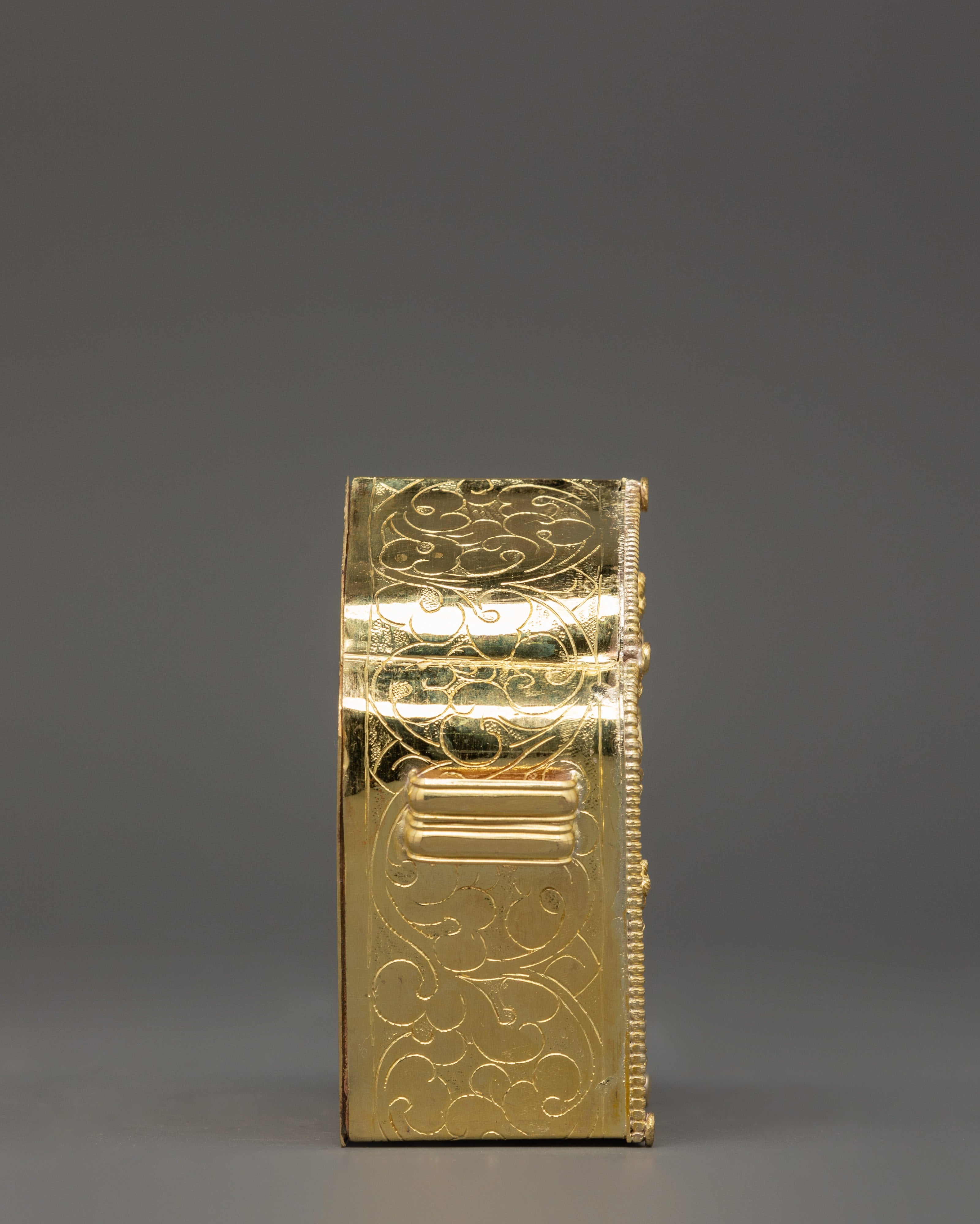 Sterling Silver Ghau Prayer Box with Gold Plating | Auspicious Symbols Carved