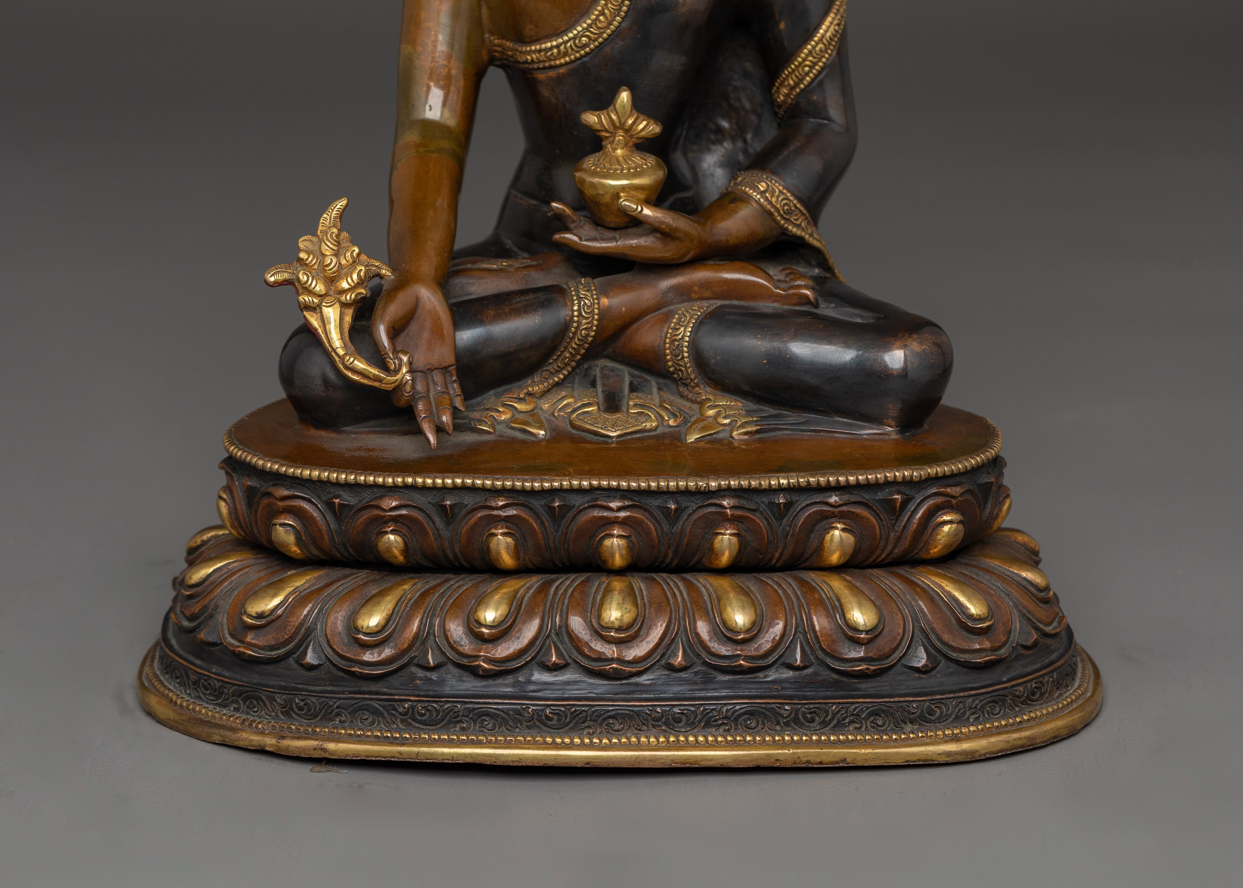 Supreme Healer Bhaisajyaguru Statue | Medicine Buddha Oxidized Statue