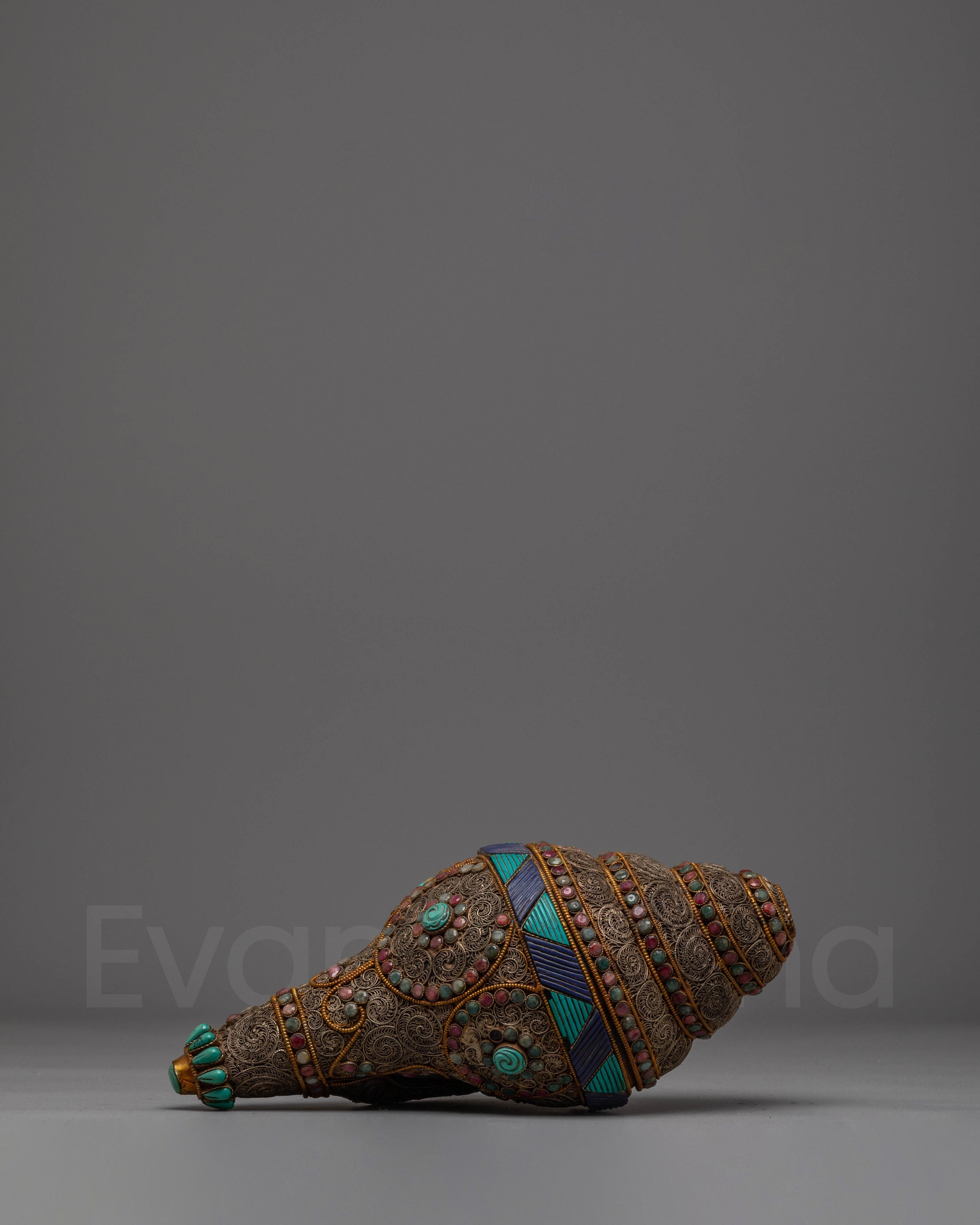 Tibetan Conch Shell with semi precious stones