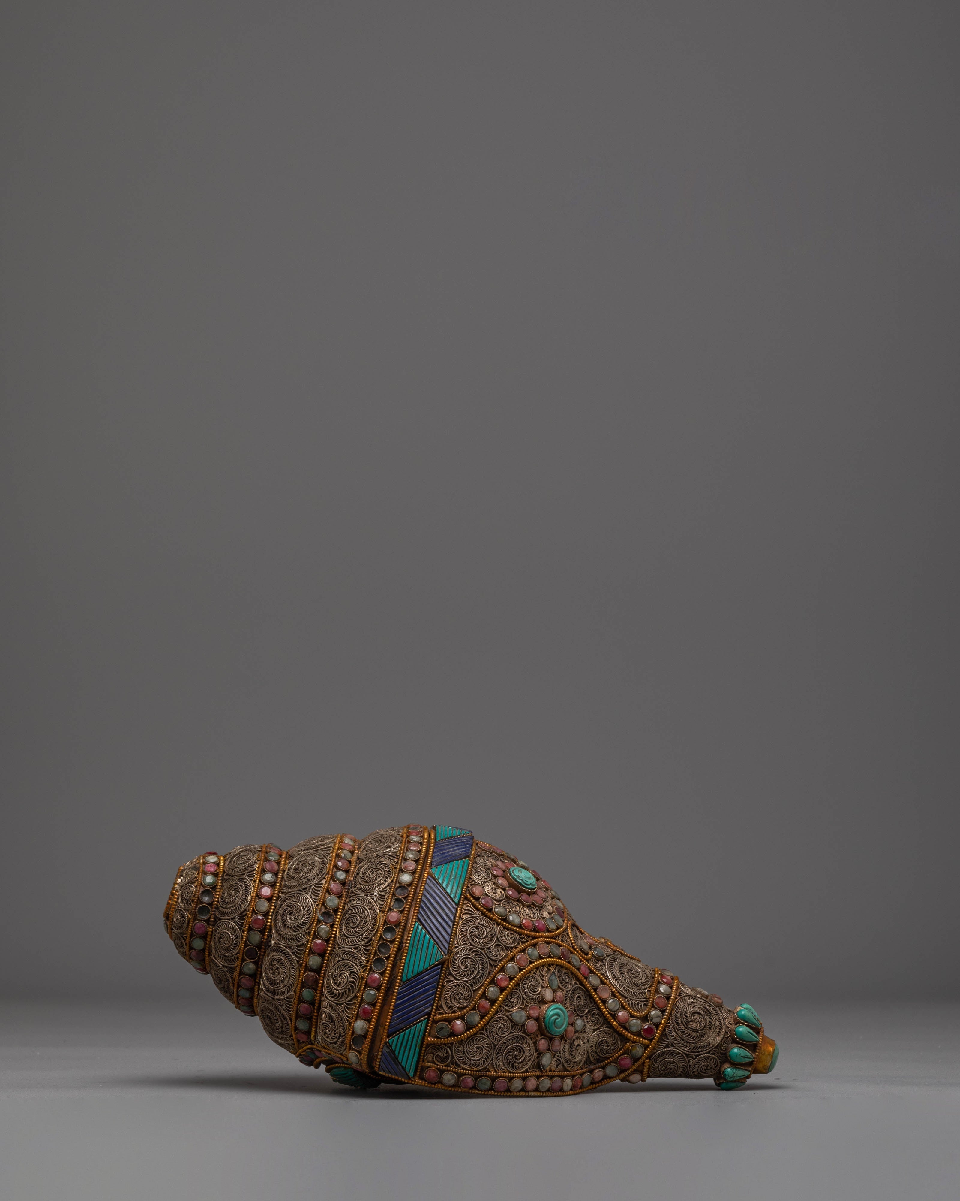 Tibetan Conch Shell with Semi Precious Stones for Puja and Meditation