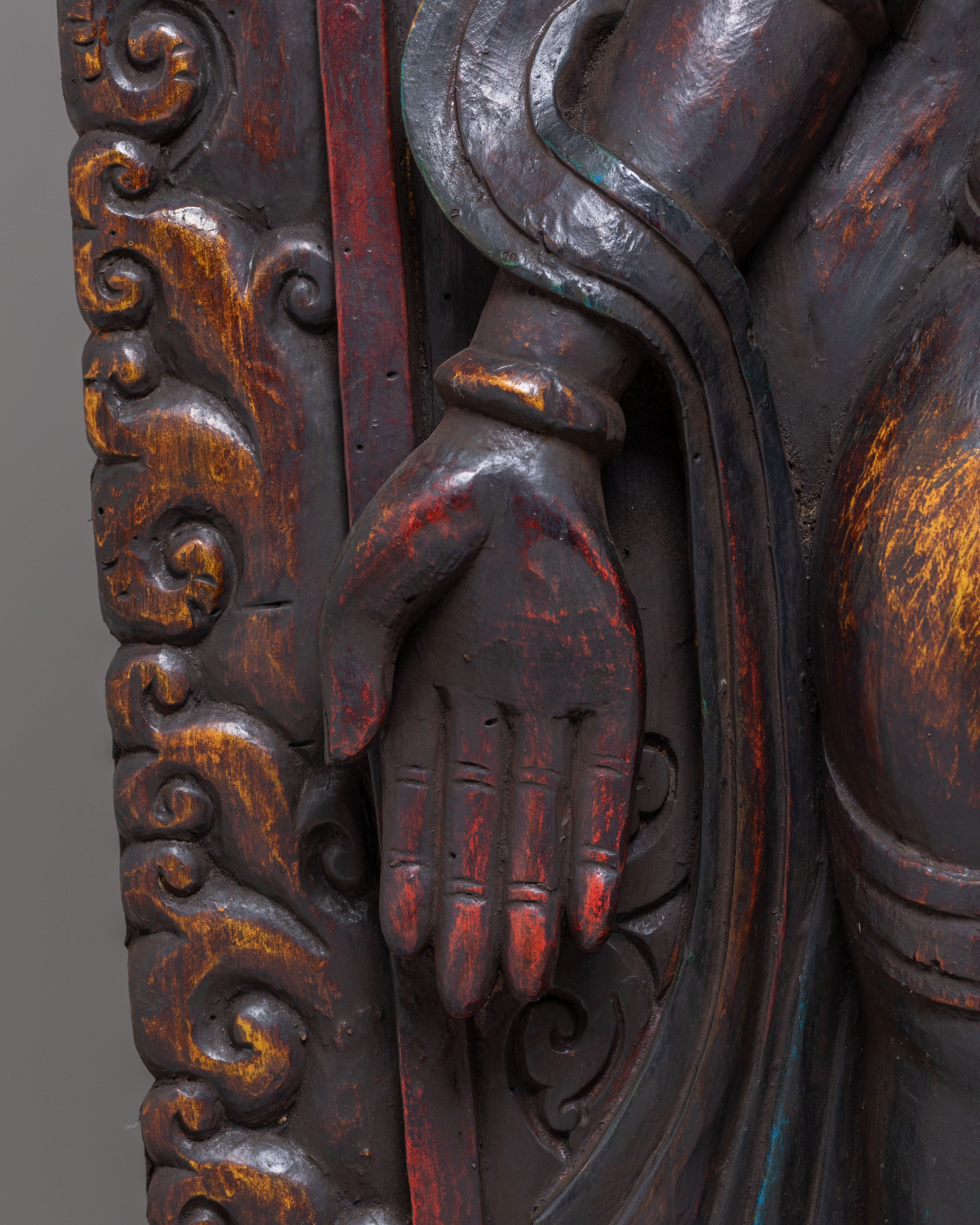 Lokeshwor Tibetan Spiritual Statue | Hand Carved Wooden Avalokiteshvara Art