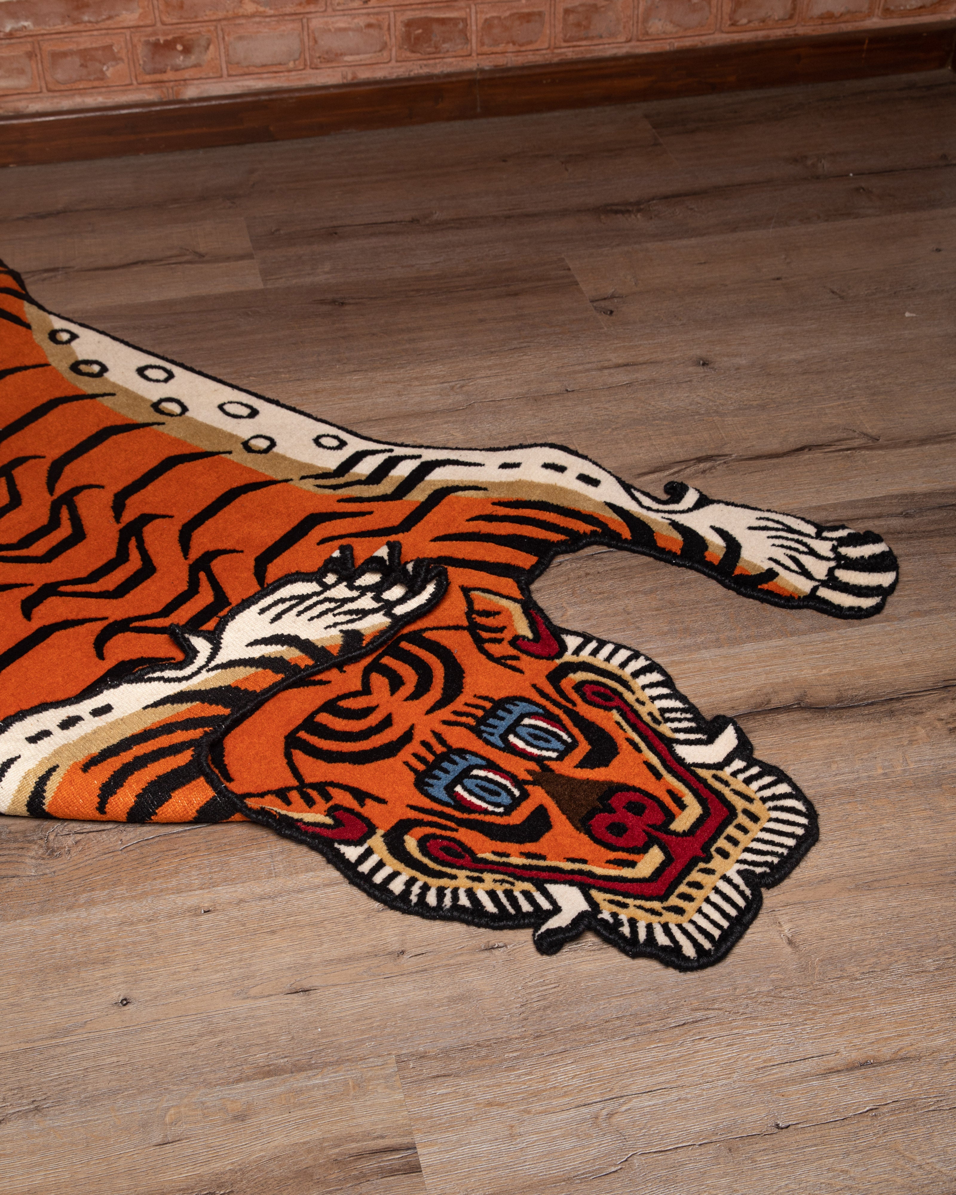 Handmade Decorative Tiger Rug | Hand-Knotted with 100% Tibetan & New Zealand Wool