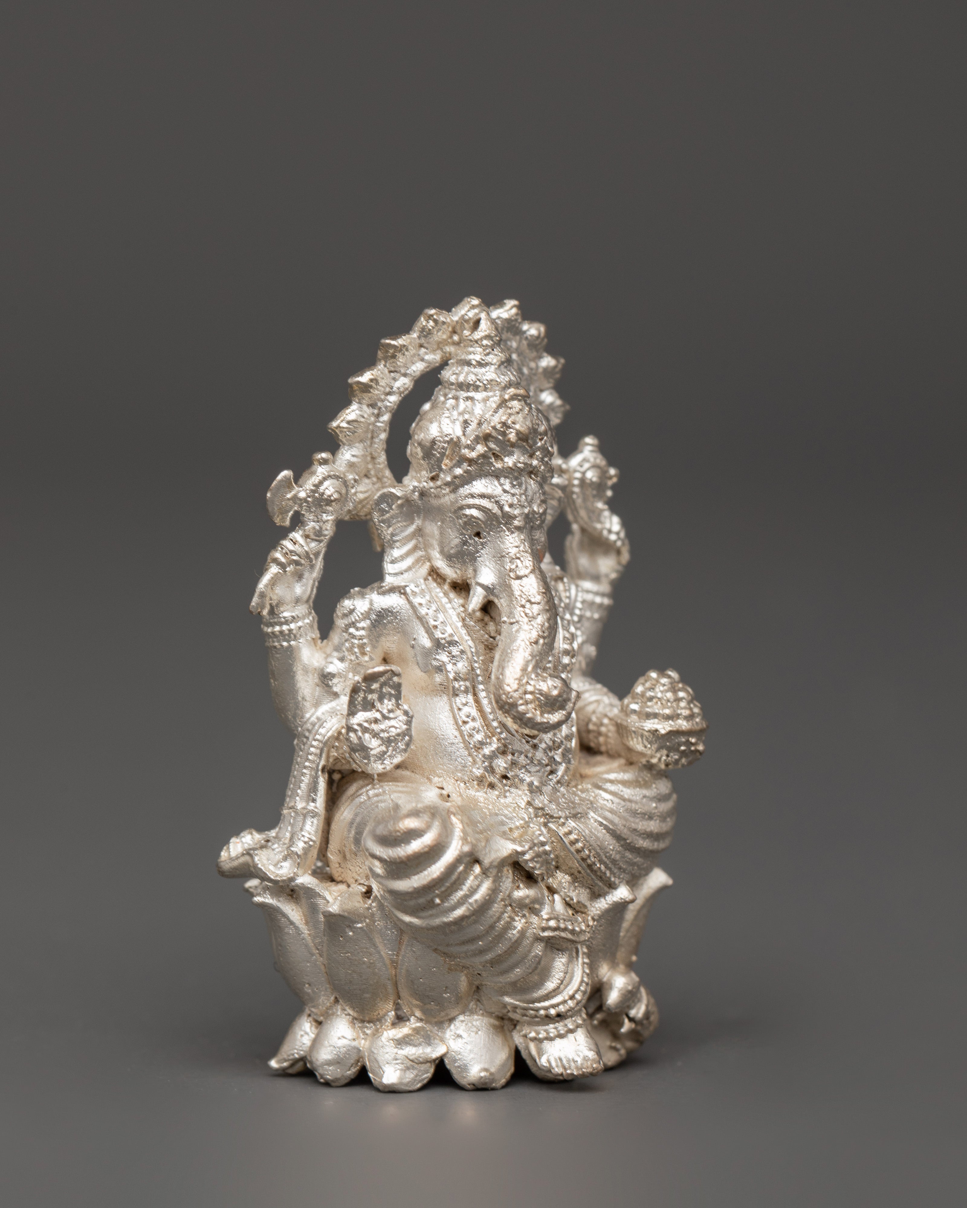 Sacred Silver Figurine of Hindu Deity Ganesha | Elephant God Spiritual Art