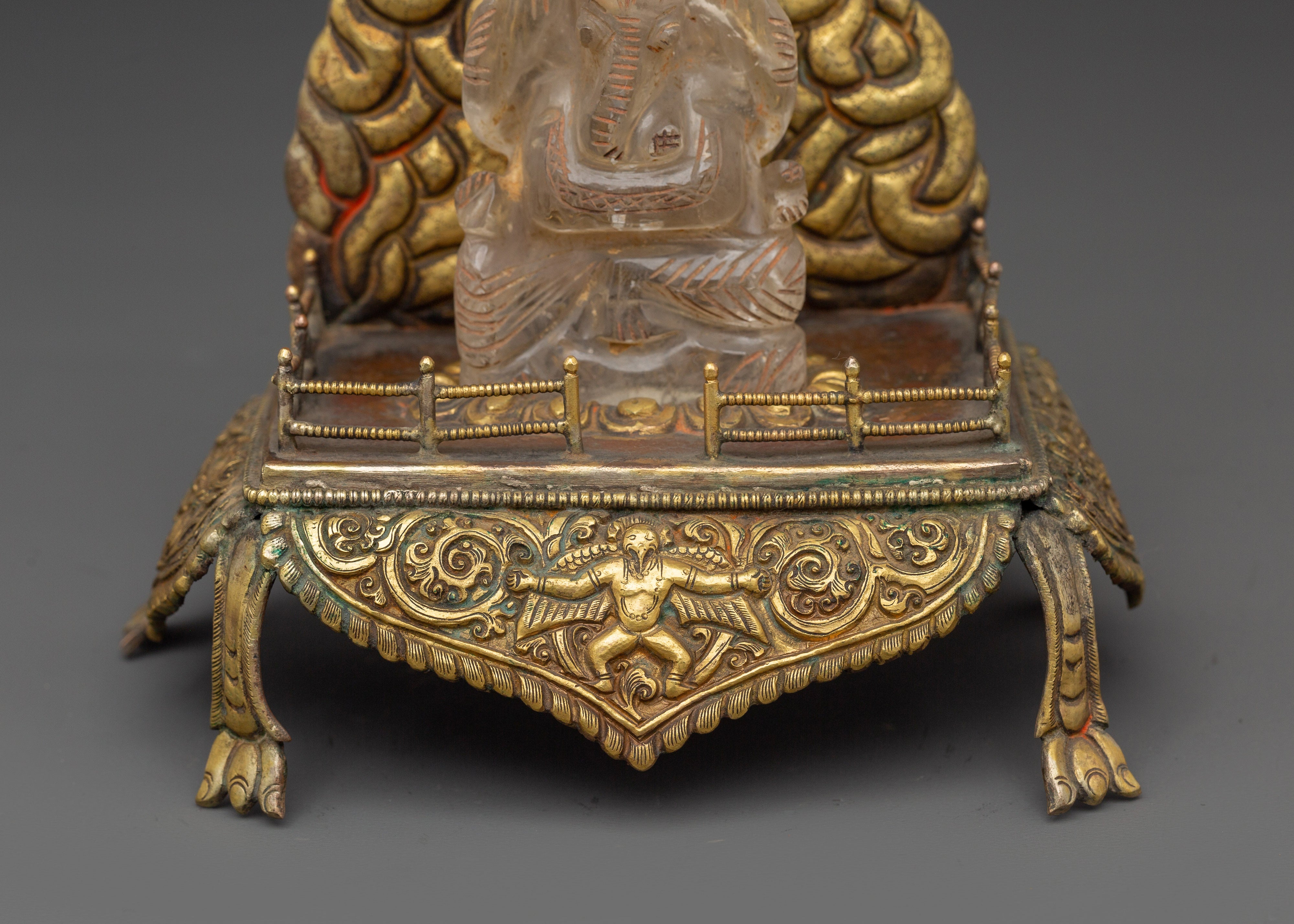 Handcrafted Crystal Ganesh Statue with Throne | Gold Plated Copper Base