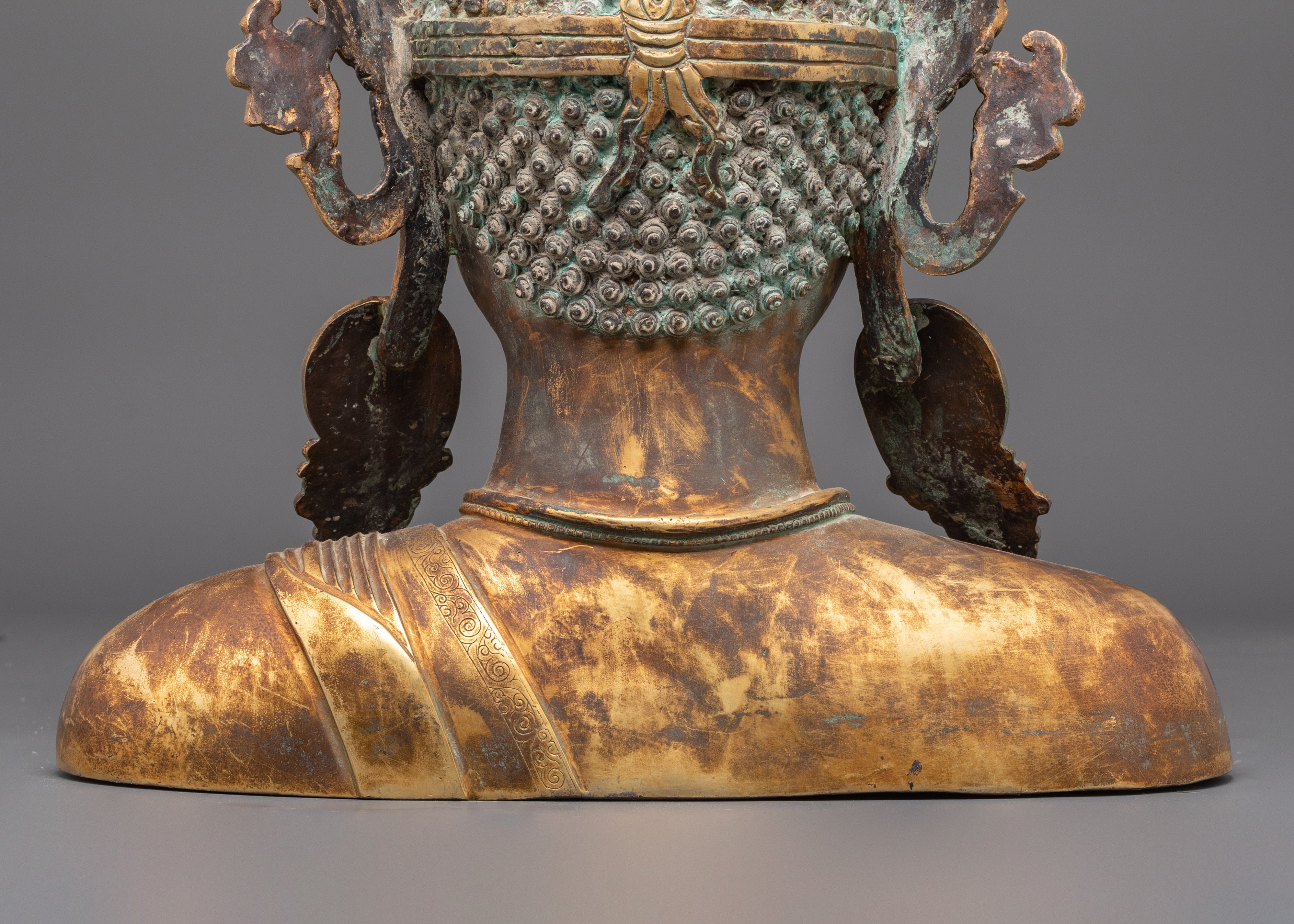 Handcrafted Gold Plated Buddha Head | Oxidized Copper Statue