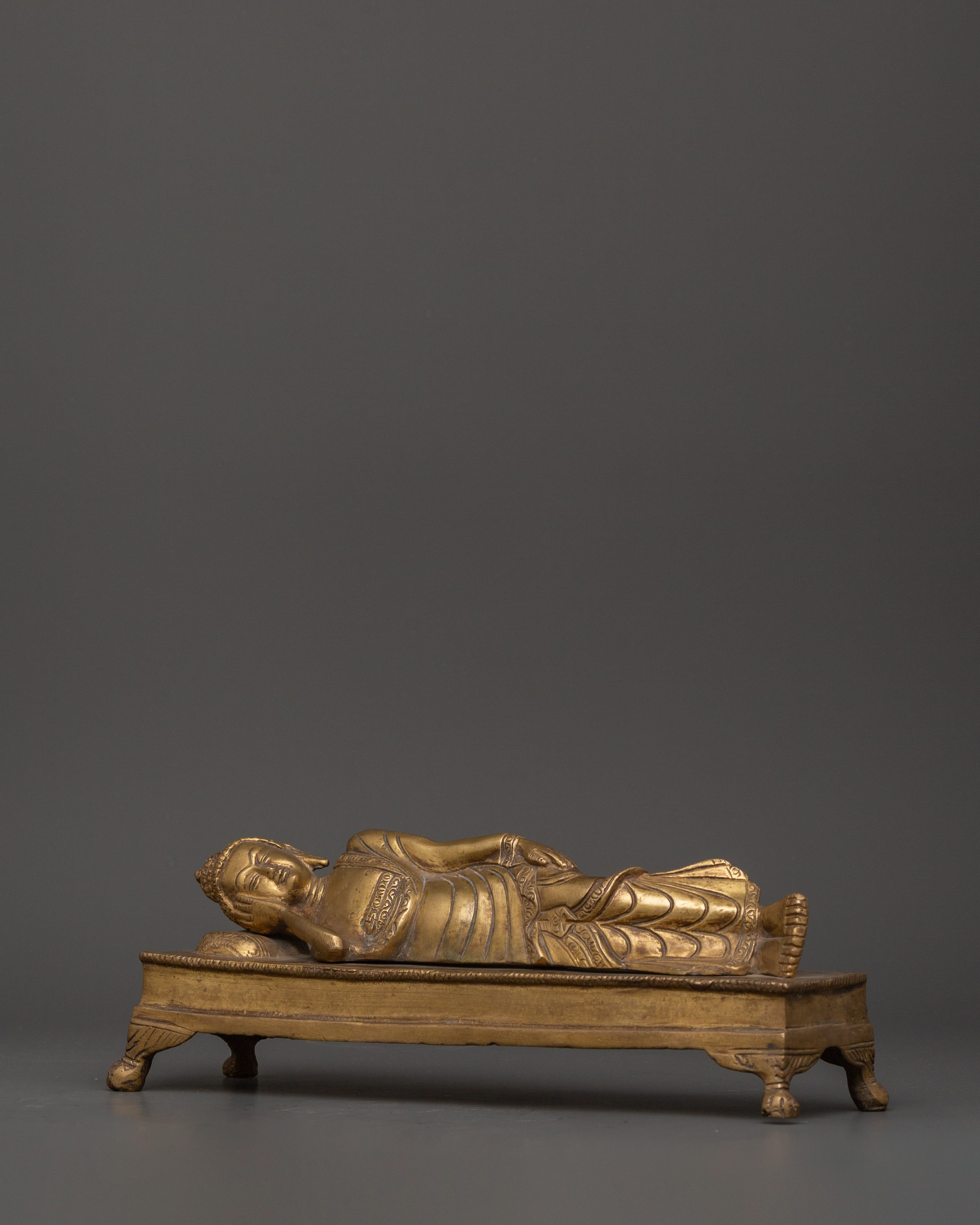 Handcarved Brass Sleeping Buddha Statue | Symbol of Peace, Liberation & Spiritual Awakening