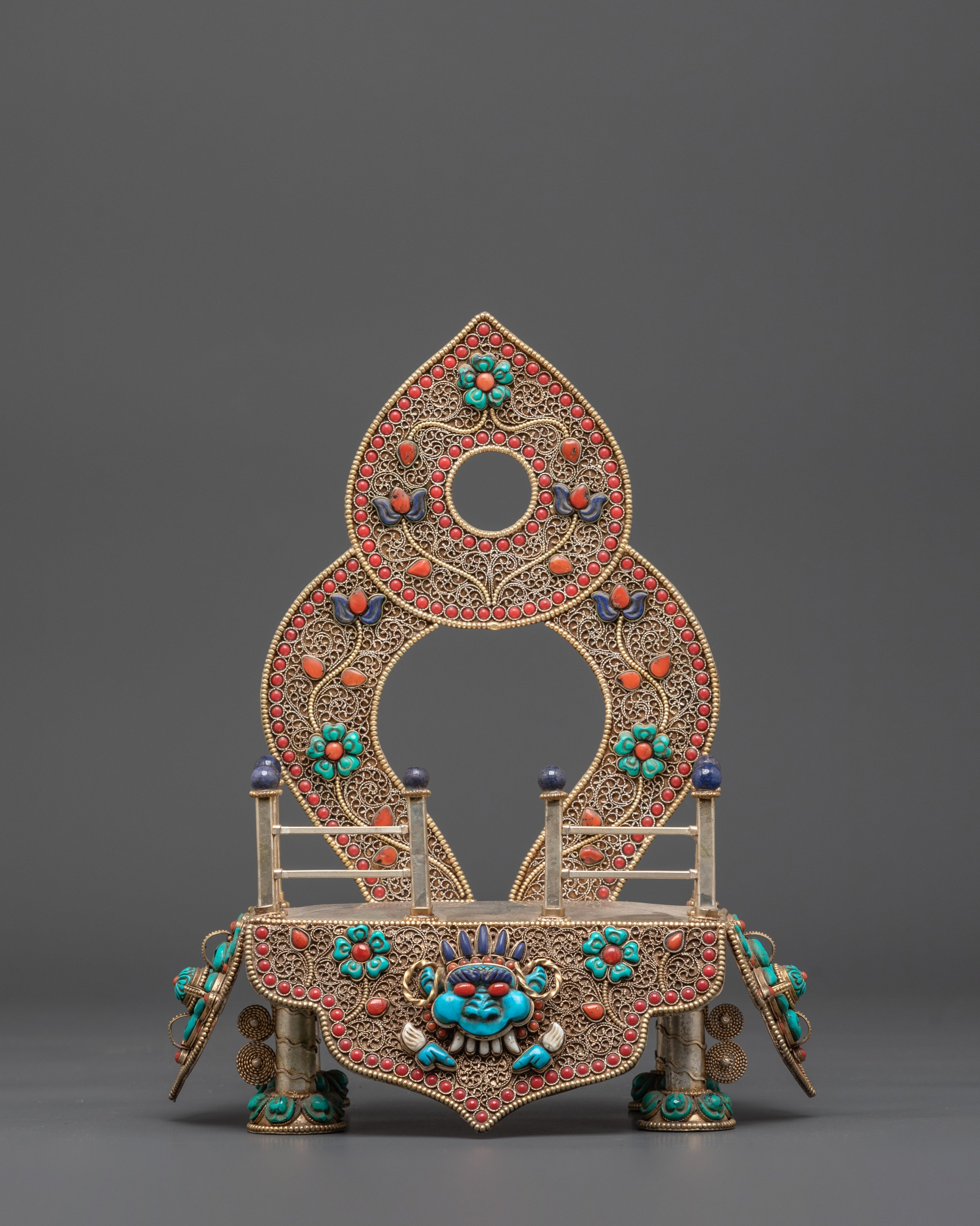 Traditional Buddhist Throne | Sacred Copper and Gold Plated Art Piece