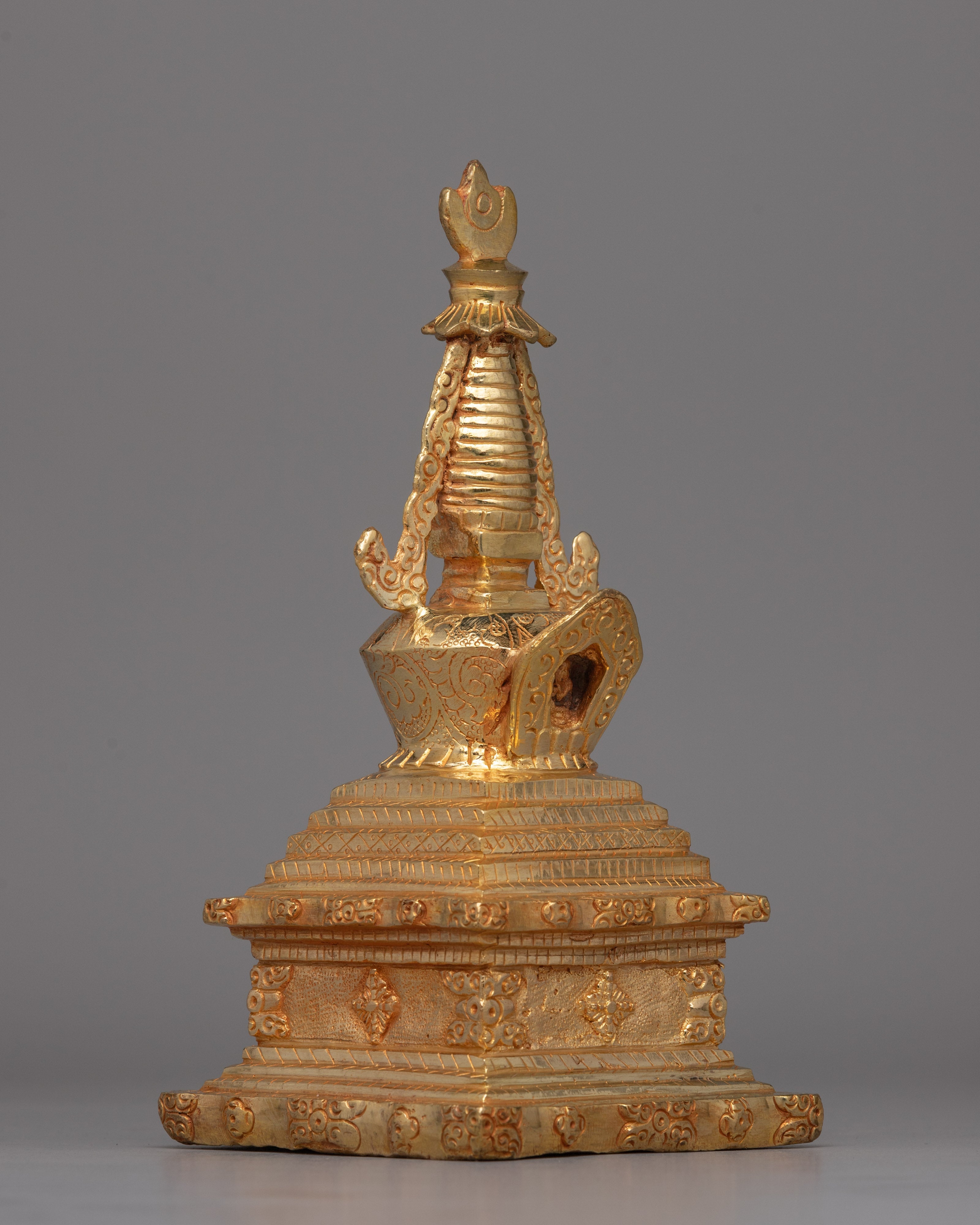 Tibetan Gold-Plated Tibetan Stupa with Intricate Design |  Perfect for Buddhist Rituals and Decor