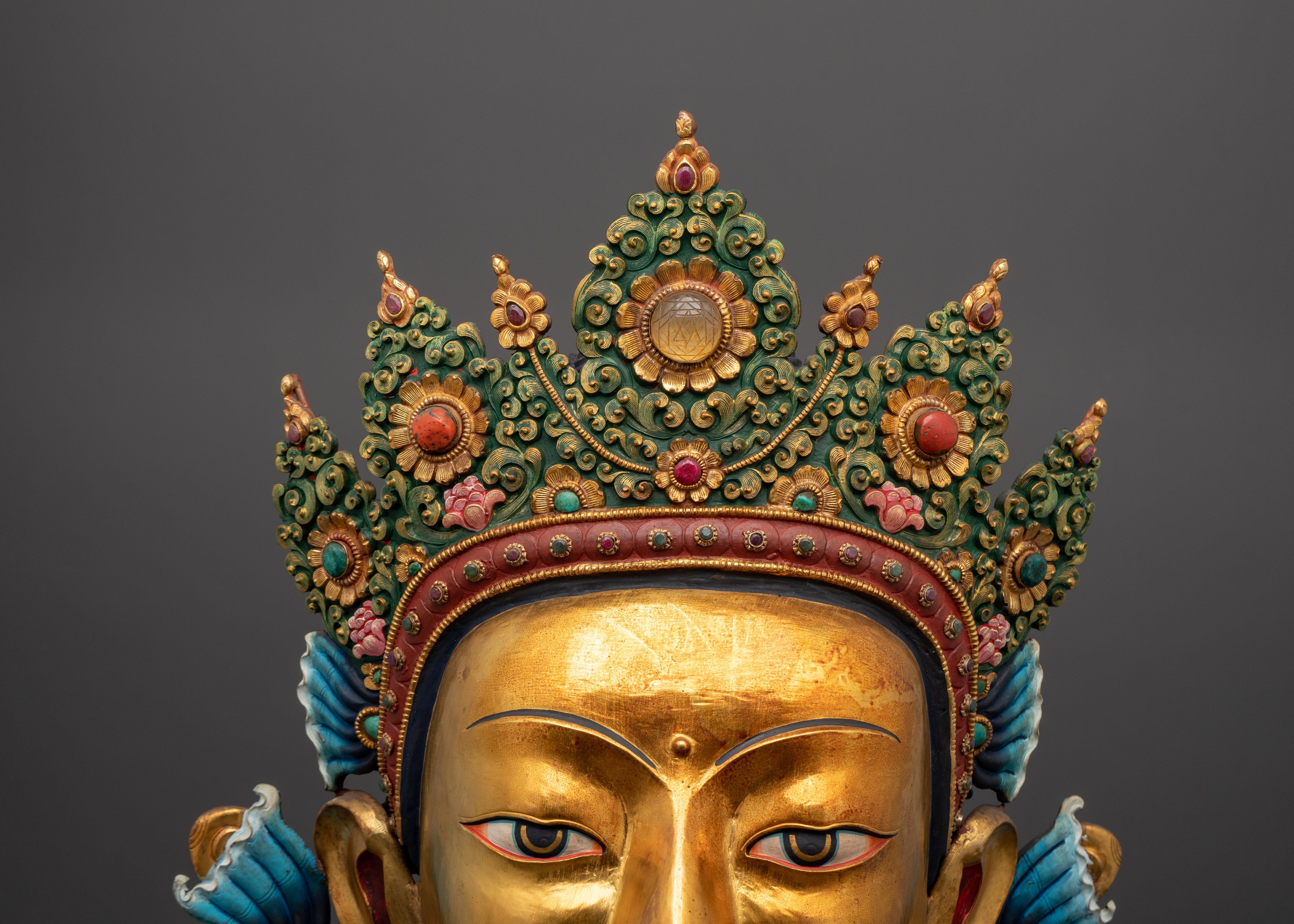 Gold-Plated Crowned Buddha Head | Himalayan Altar Decor