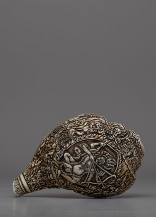 Intricately Carved Tibetan Conch Shell | Sacred Buddhist Sankha