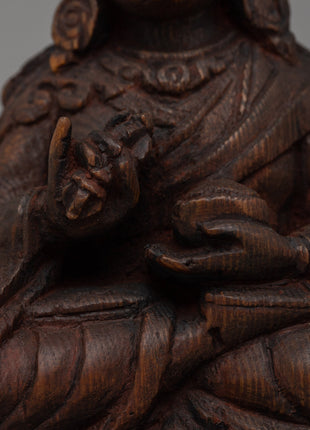 Tantric Master Guru Rinpoche Cedar Wood Statue | Sacred Buddhist Sculpture