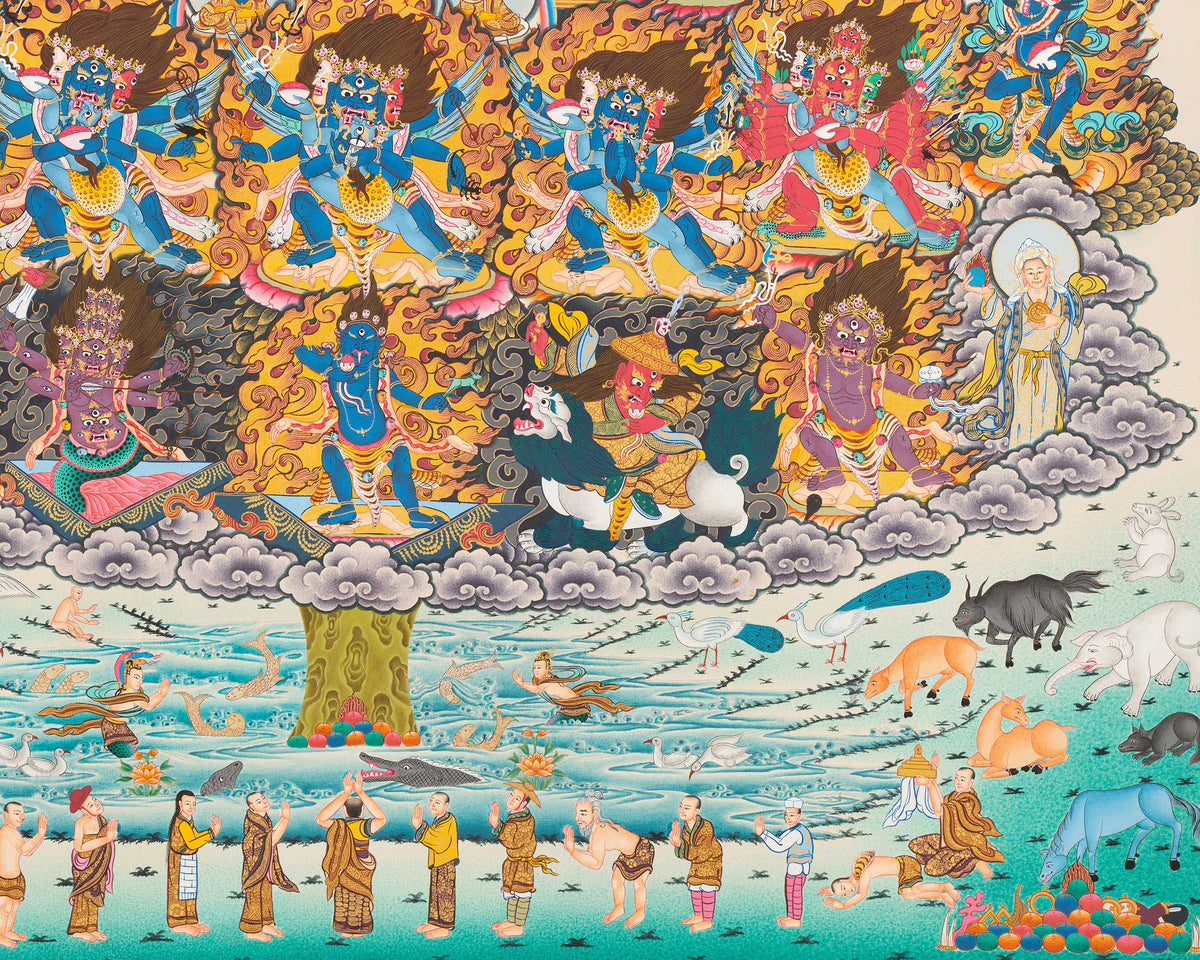 Guru Rinpoche Refuge Tree Thangka Painting | Hand Painted Buddhist Art of Nepal