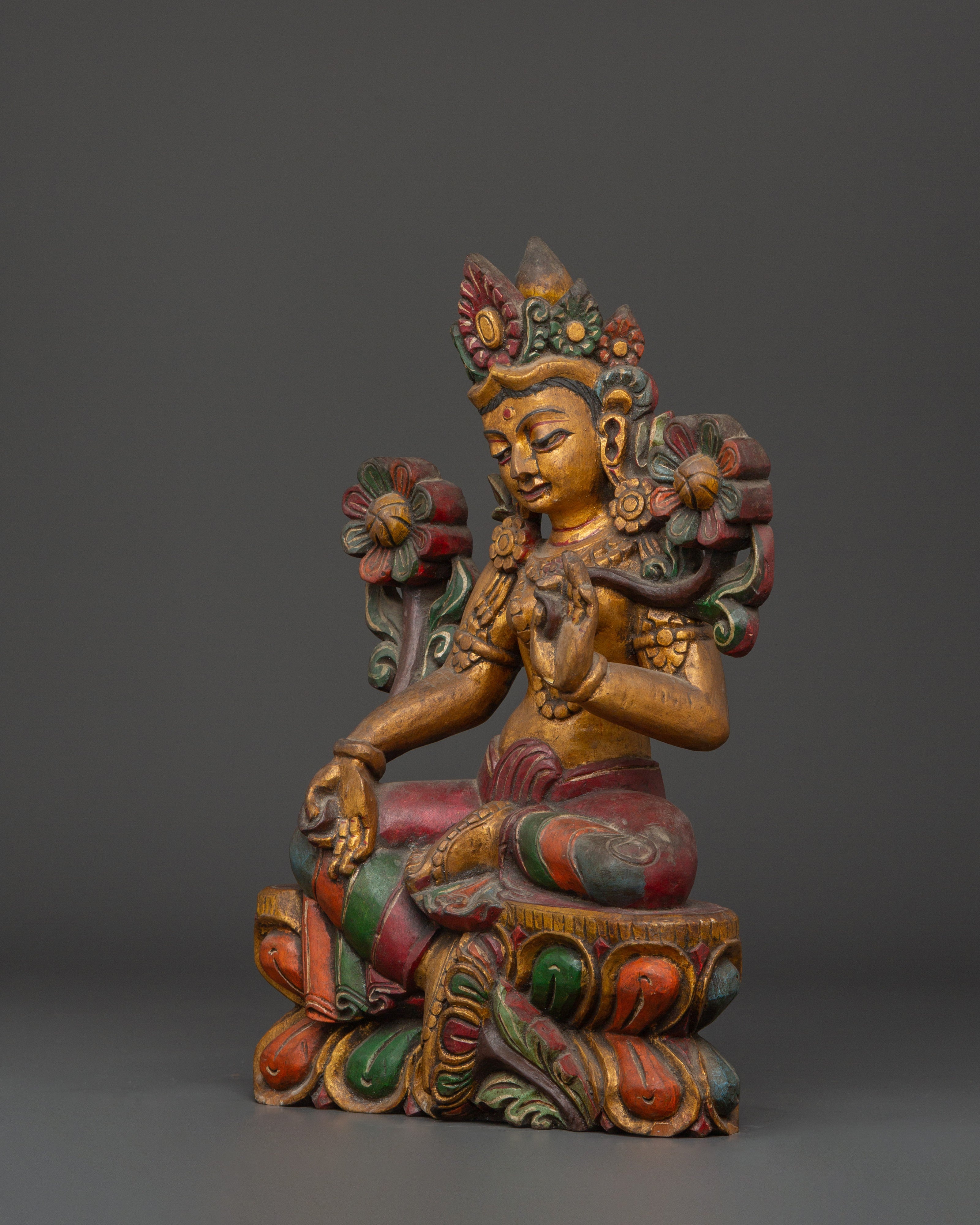 Handcrafted Tibetan Green Tara Statue | Spiritual Buddhist Goddess Figurine
