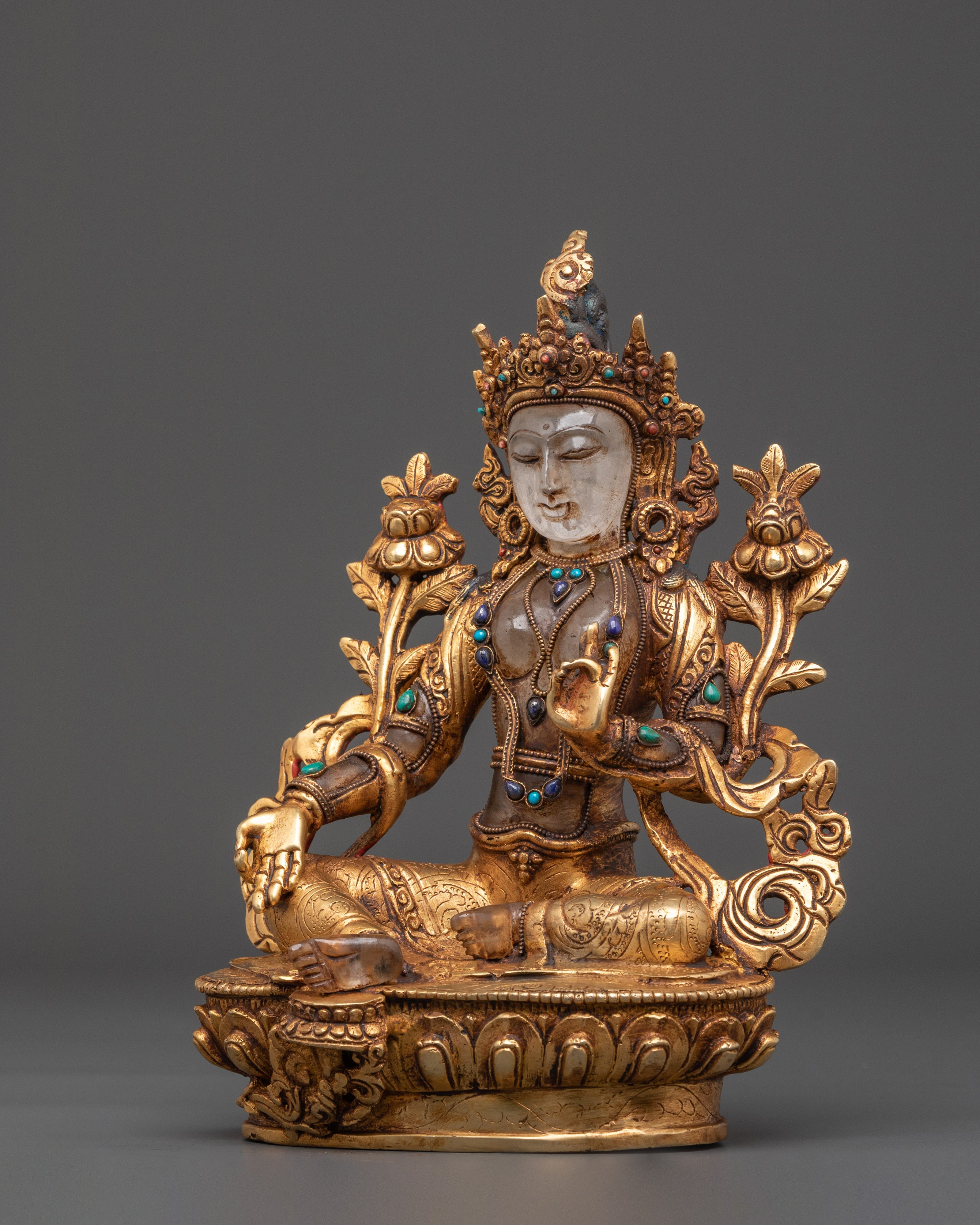 Crystal Green Tara Statue | Buddhist Goddess of Compassion
