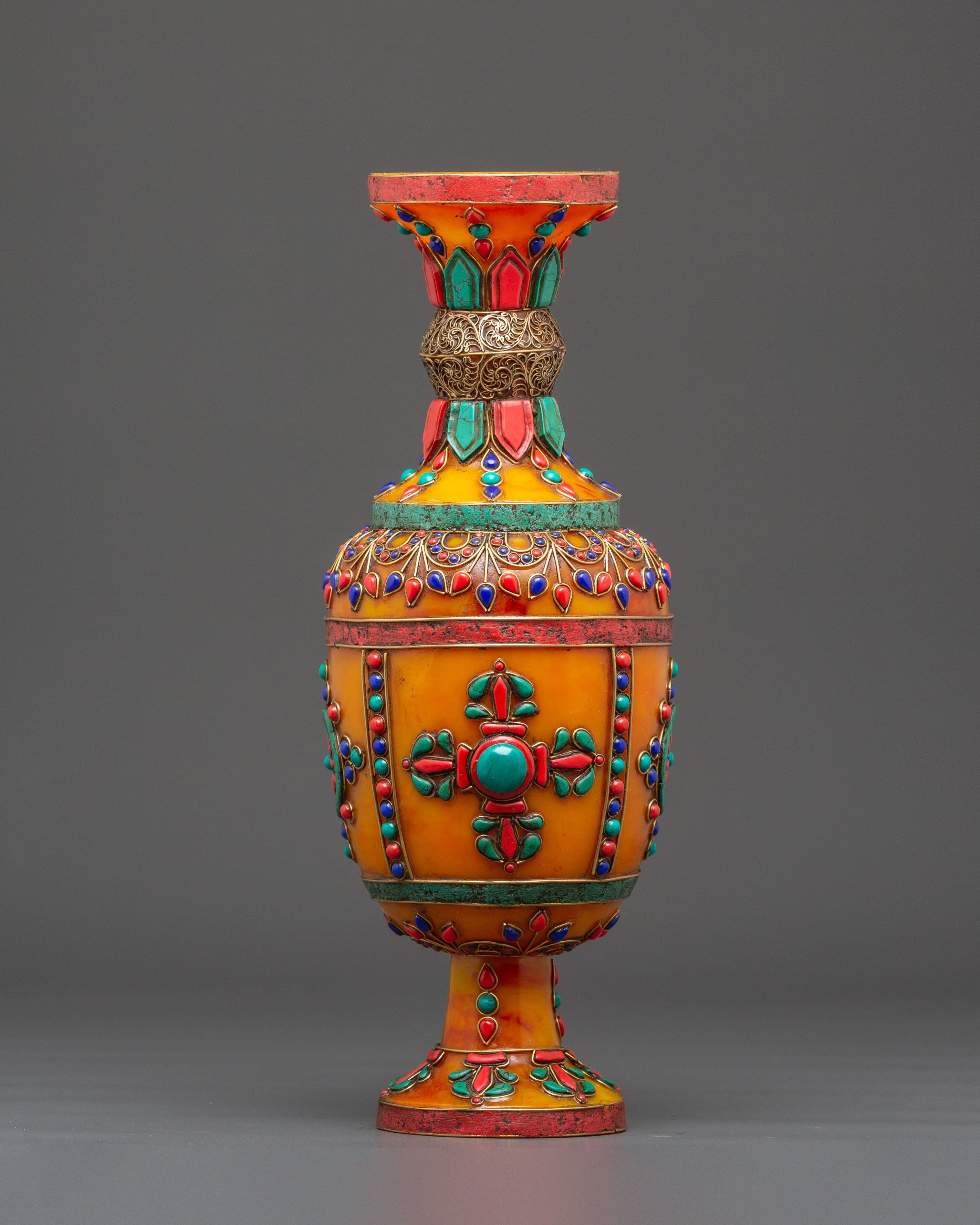 Amber Flower Vase Set | Coral and Turquoise Inlays