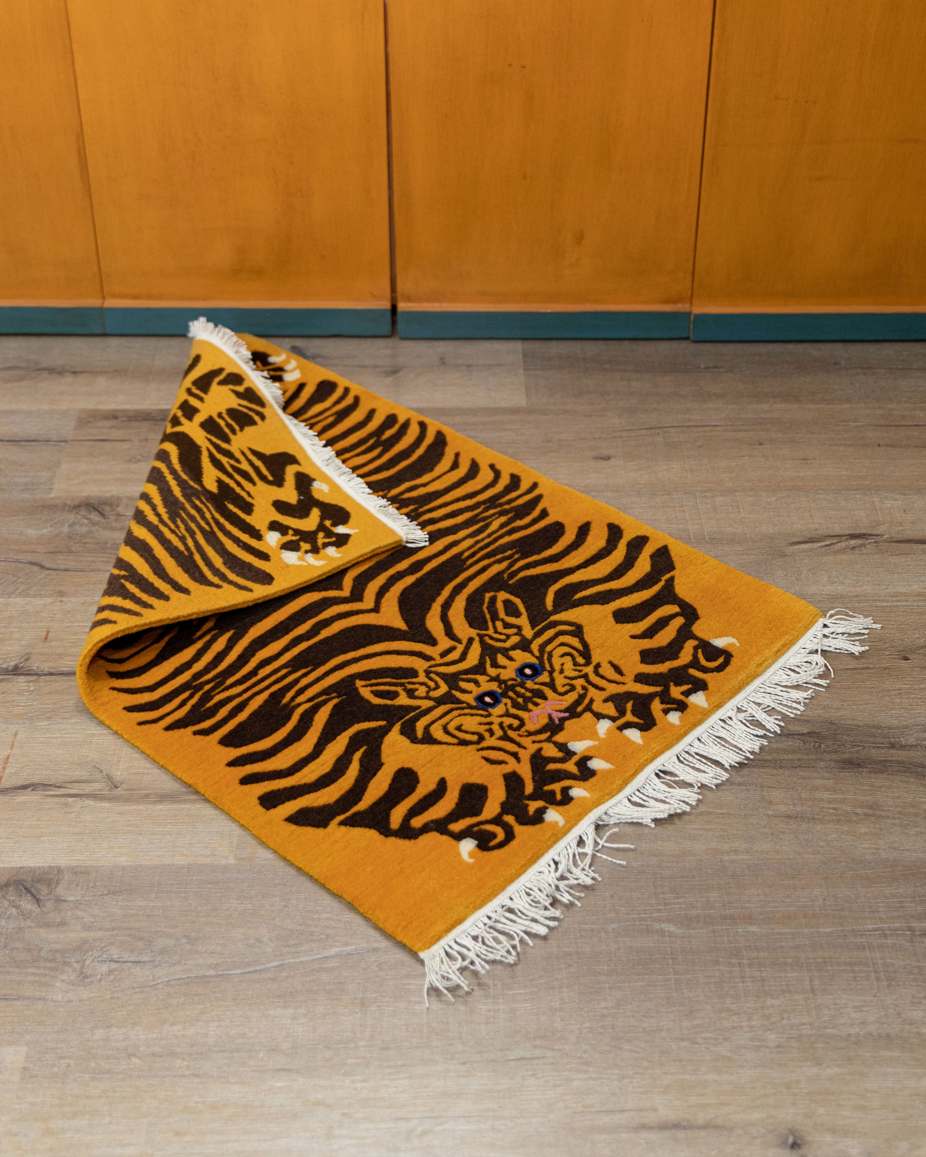 Tibetan Traditional Tiger Print Rug | Handcrafted Wool Rug with 100 Knot Detail