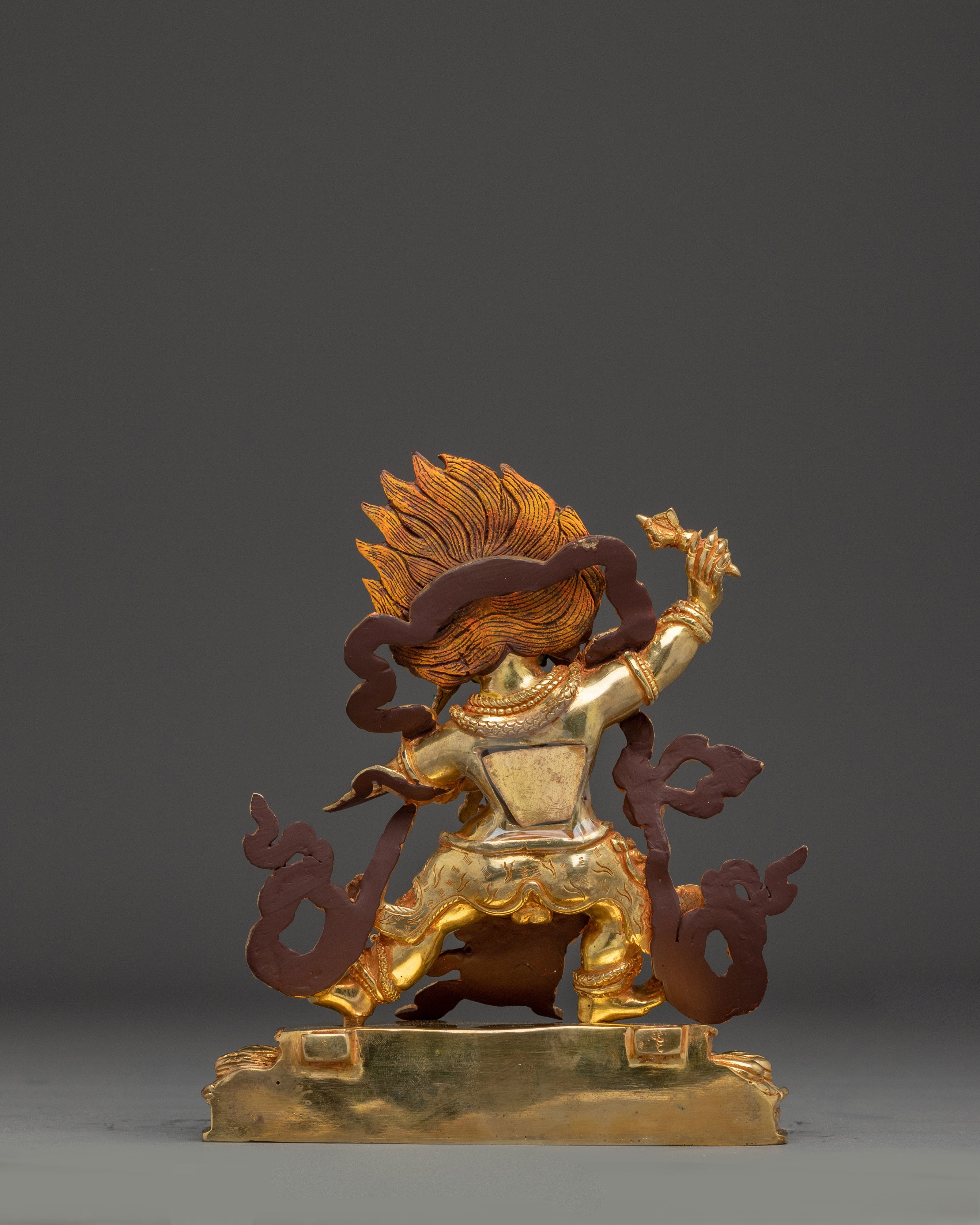 Vajrapani Deity Sculpture with Gemstone Detailing | Gold Gilded Copper Protector Statue