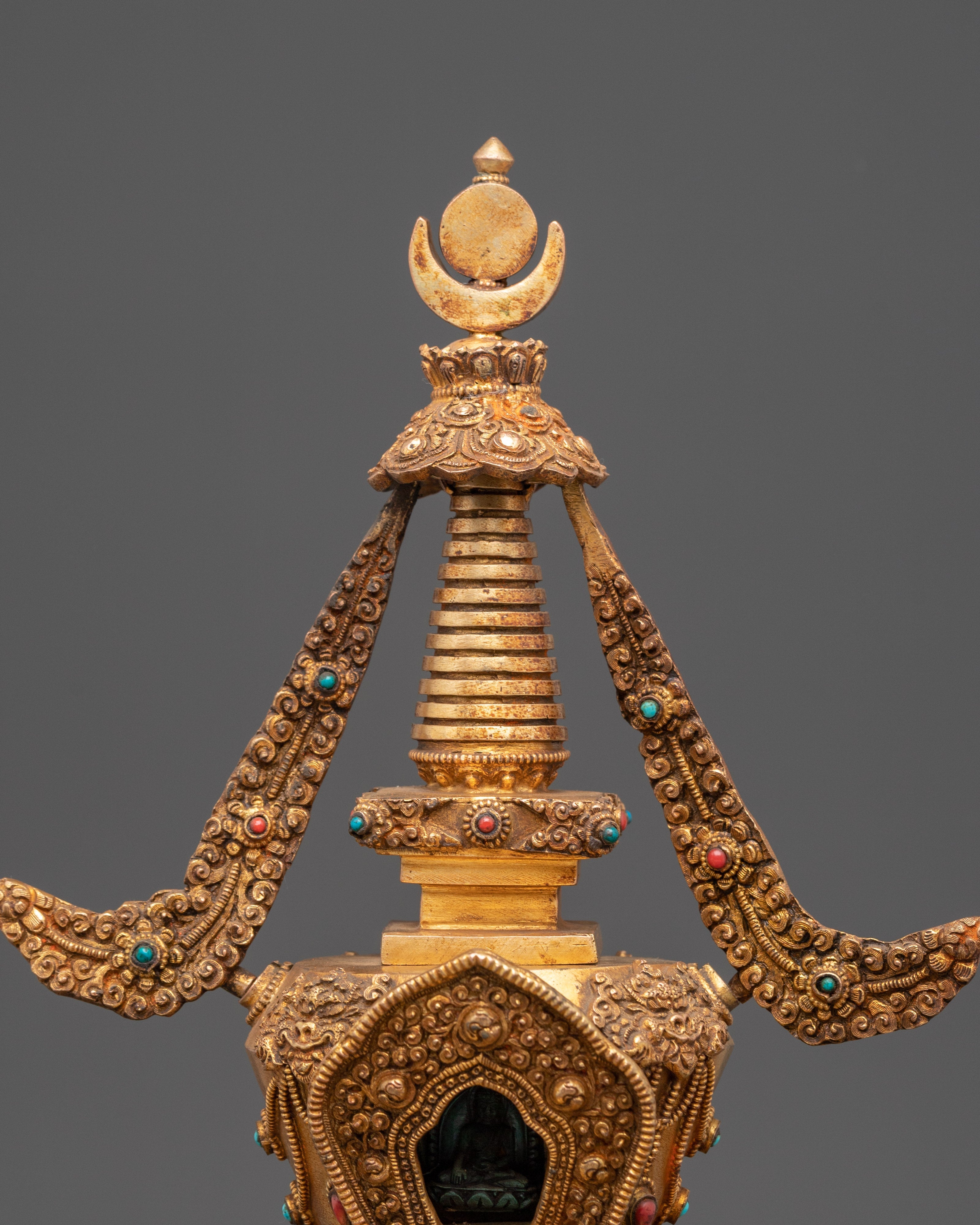 Sacred Buddhist Altar Stupa | Gold Plated Tibetan Shrine Decor