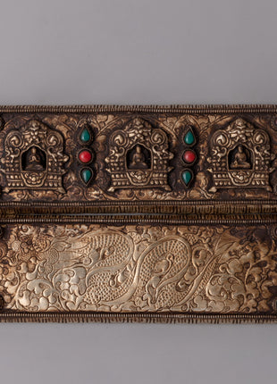 Handcrafted Gold-Plated Tibetan Book Cover | Buddhist Sacred Text Decor
