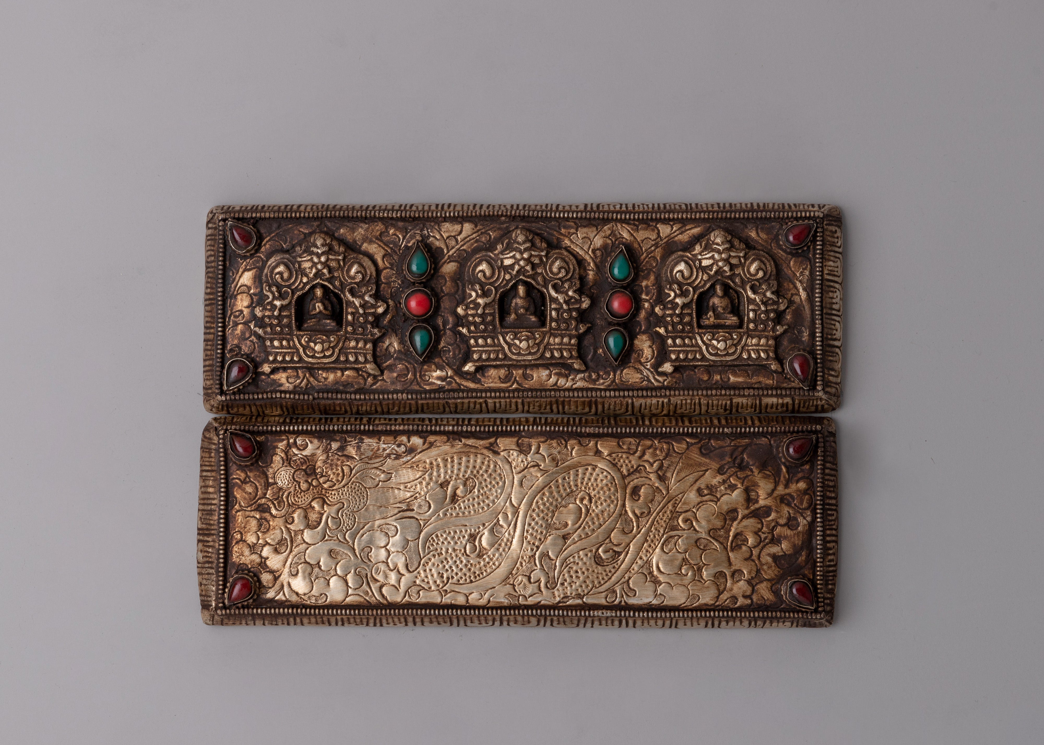 Handcrafted Gold-Plated Tibetan Book Cover | Buddhist Sacred Text Decor