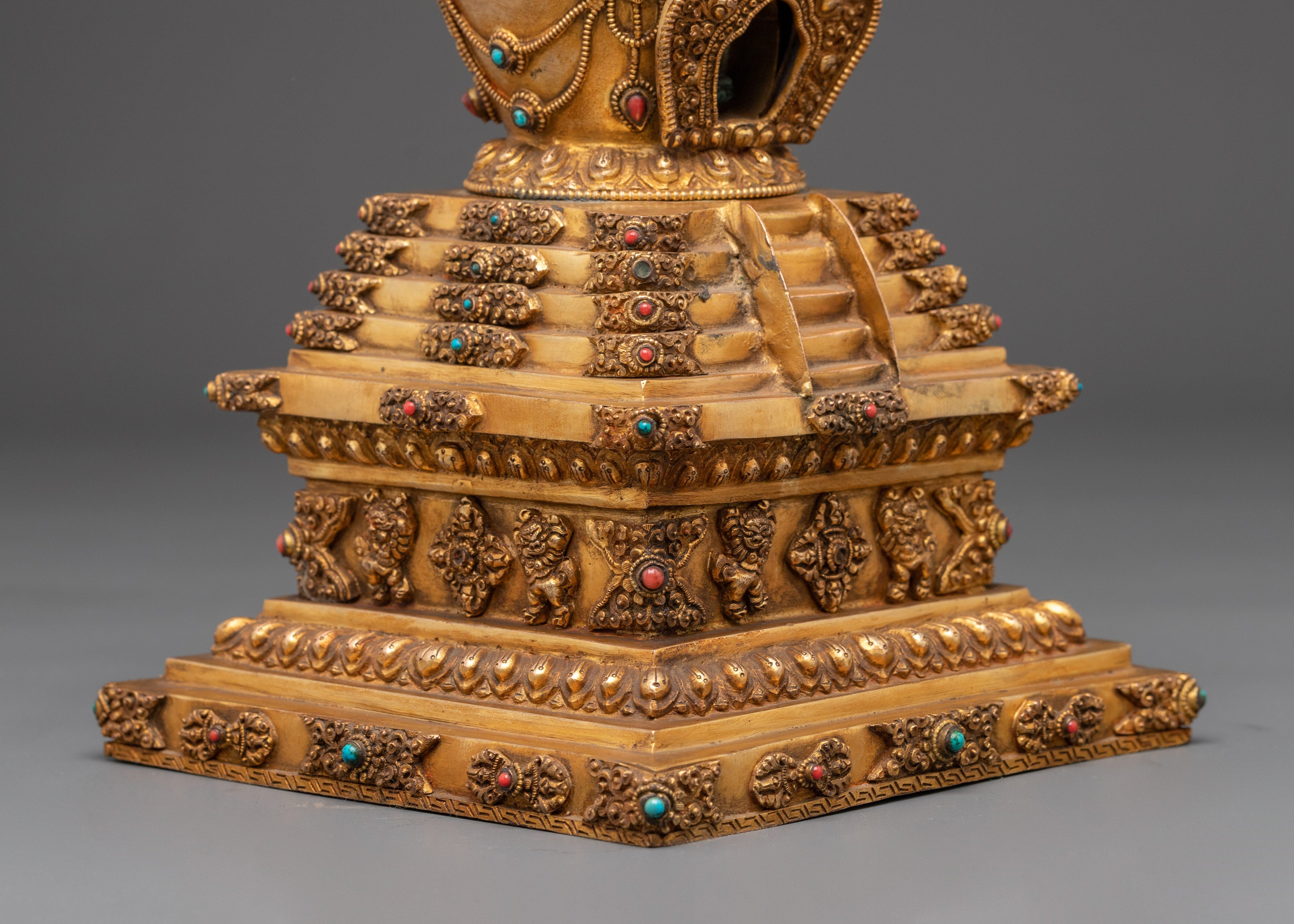 Sacred Buddhist Altar Stupa | Gold Plated Tibetan Shrine Decor