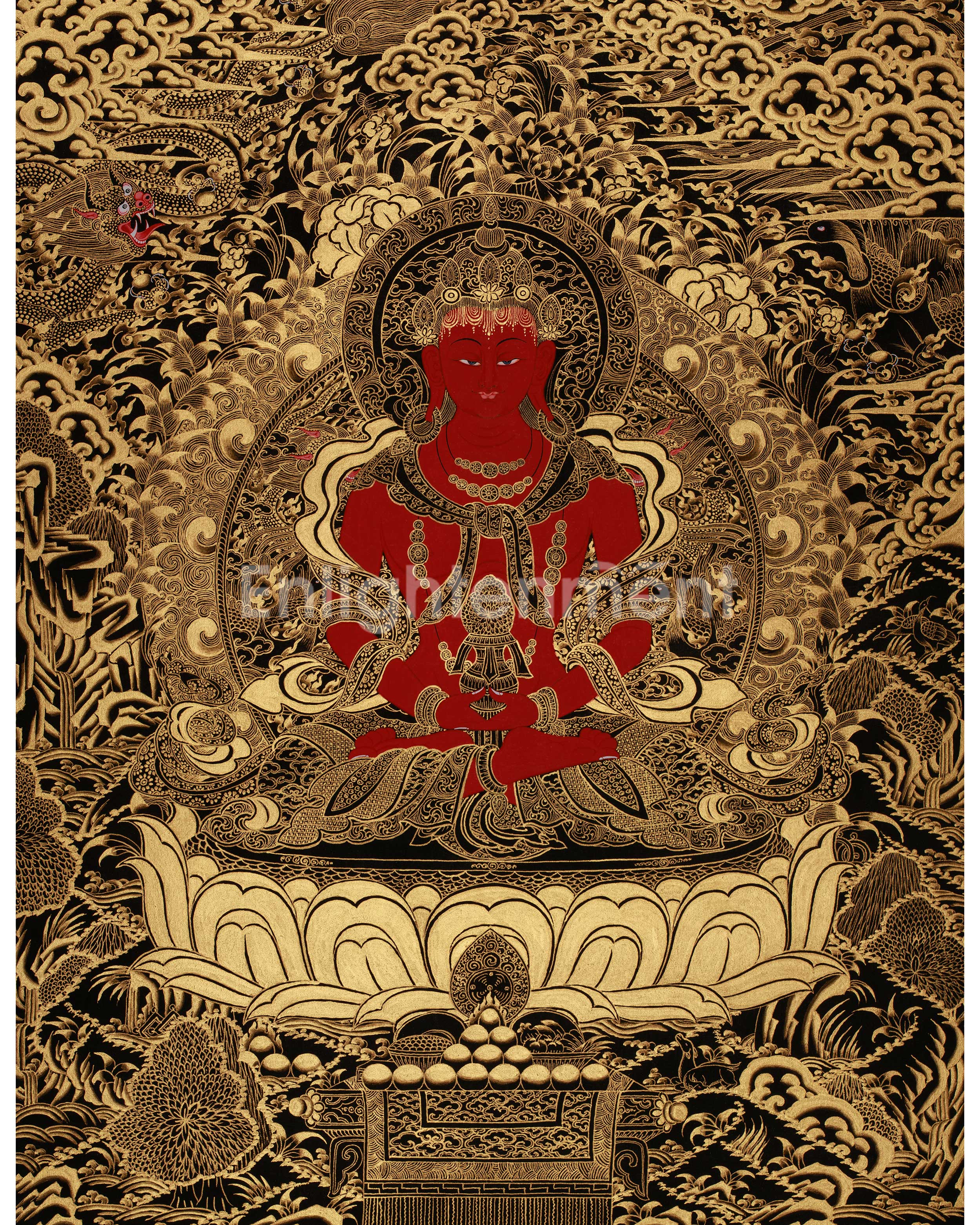 Tibetan Amitayus Buddha Thangka | Deity of Longevity and Infinite Life