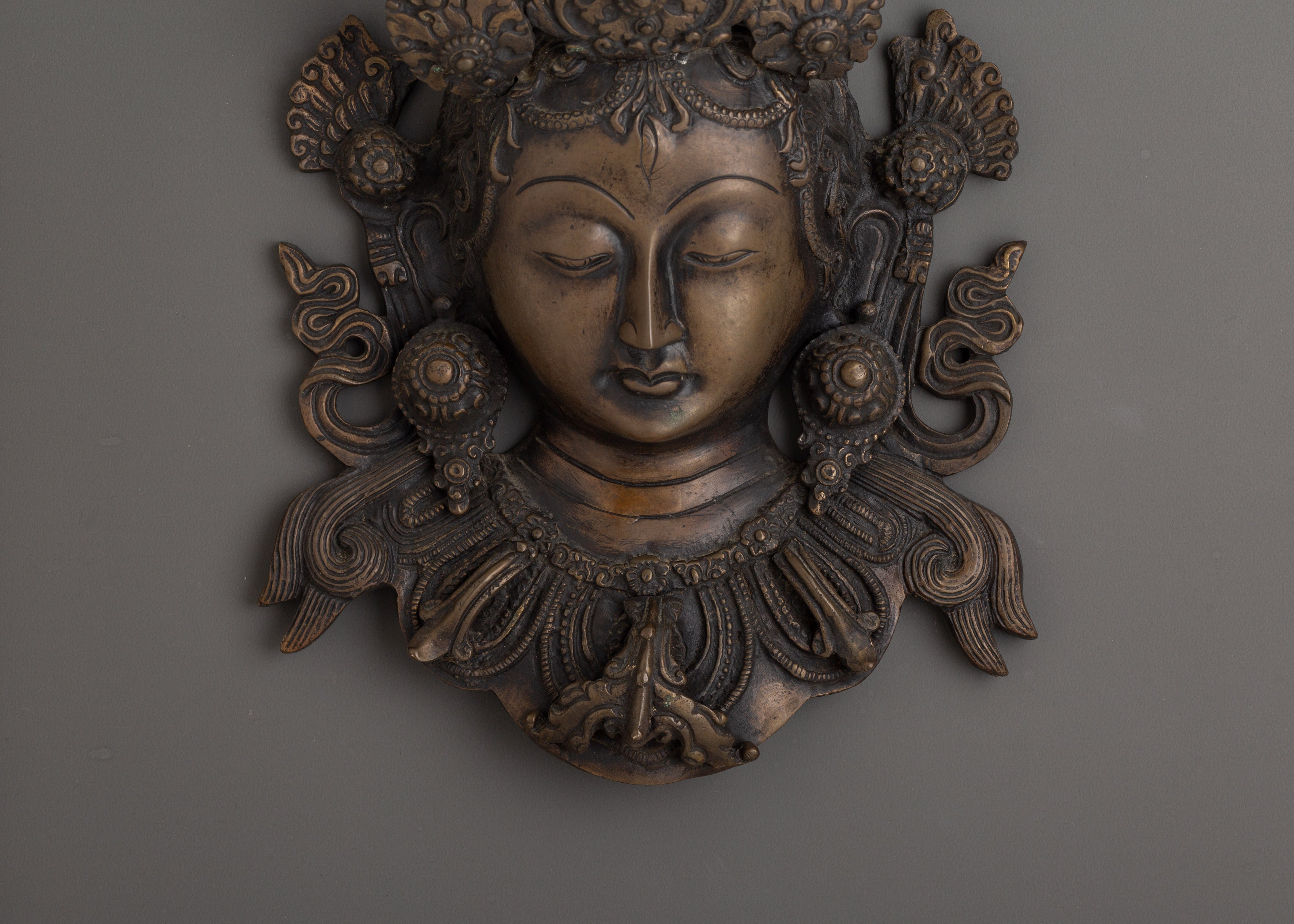 Oxidized Brass Green Tara Wall Hanging | Buddhist Decor, Divine Feminine Sculpture