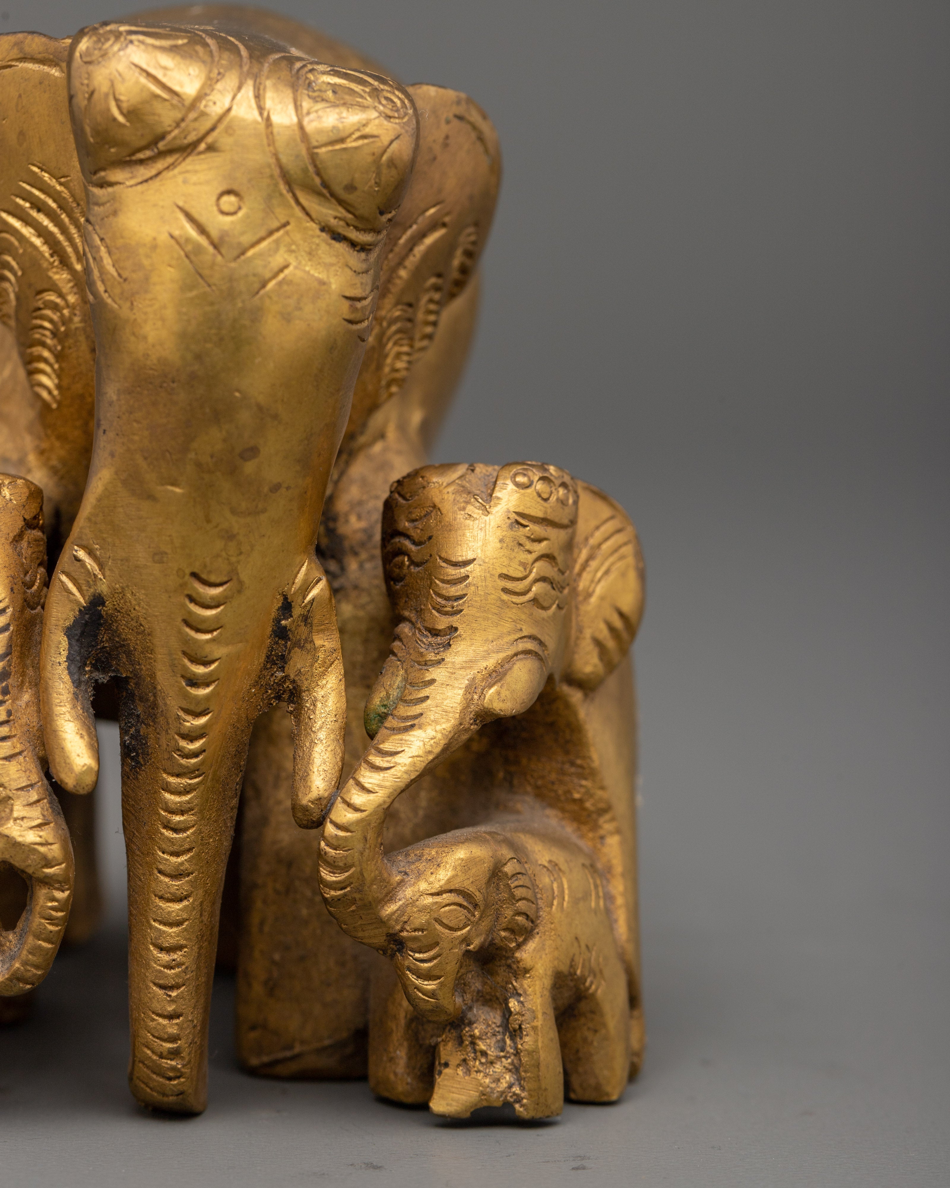 Handcrafted Brass Elephant Family Sculpture | Symbolic Elephant Set for Home Decor