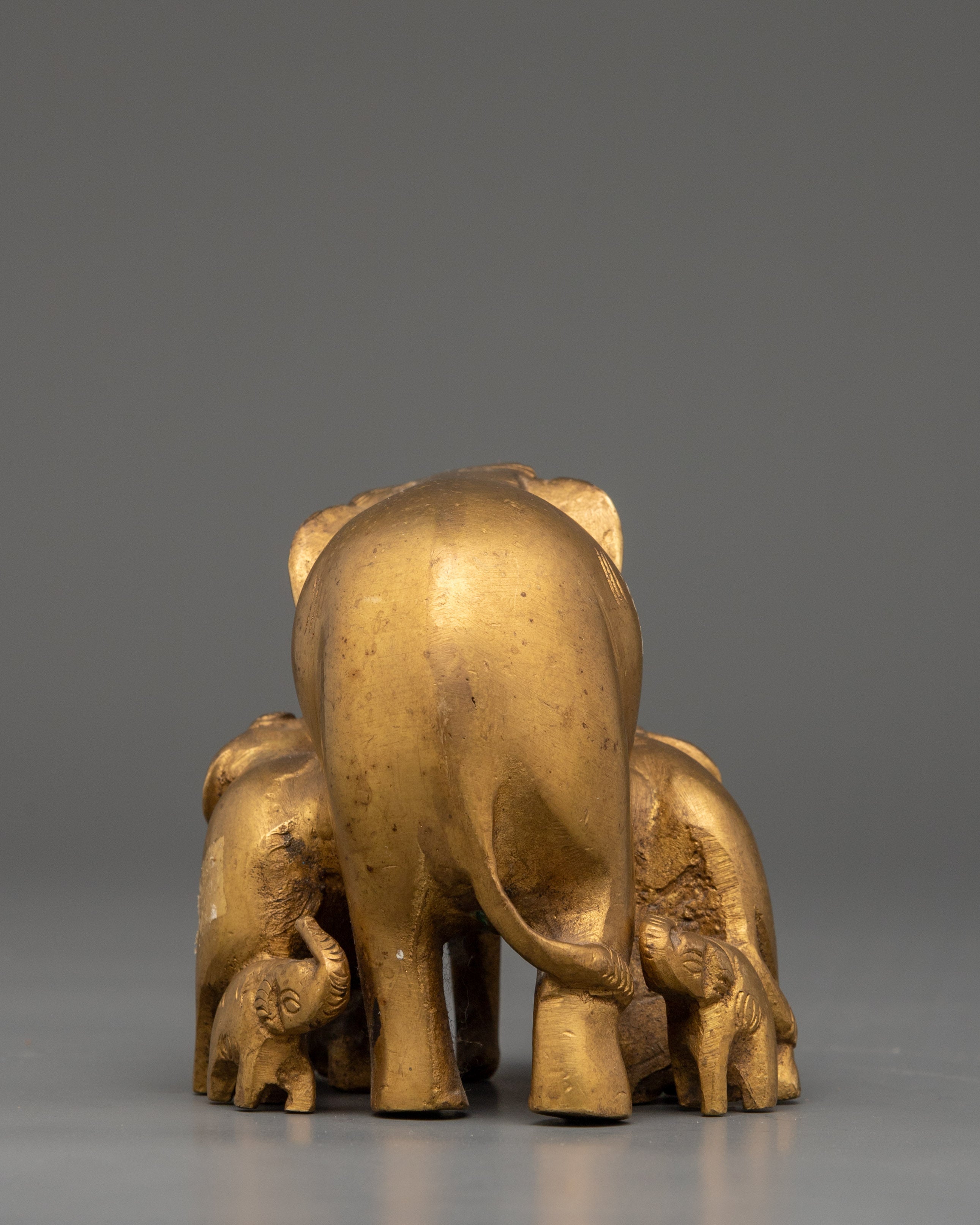 Handcrafted Brass Elephant Family Sculpture | Symbolic Elephant Set for Home Decor
