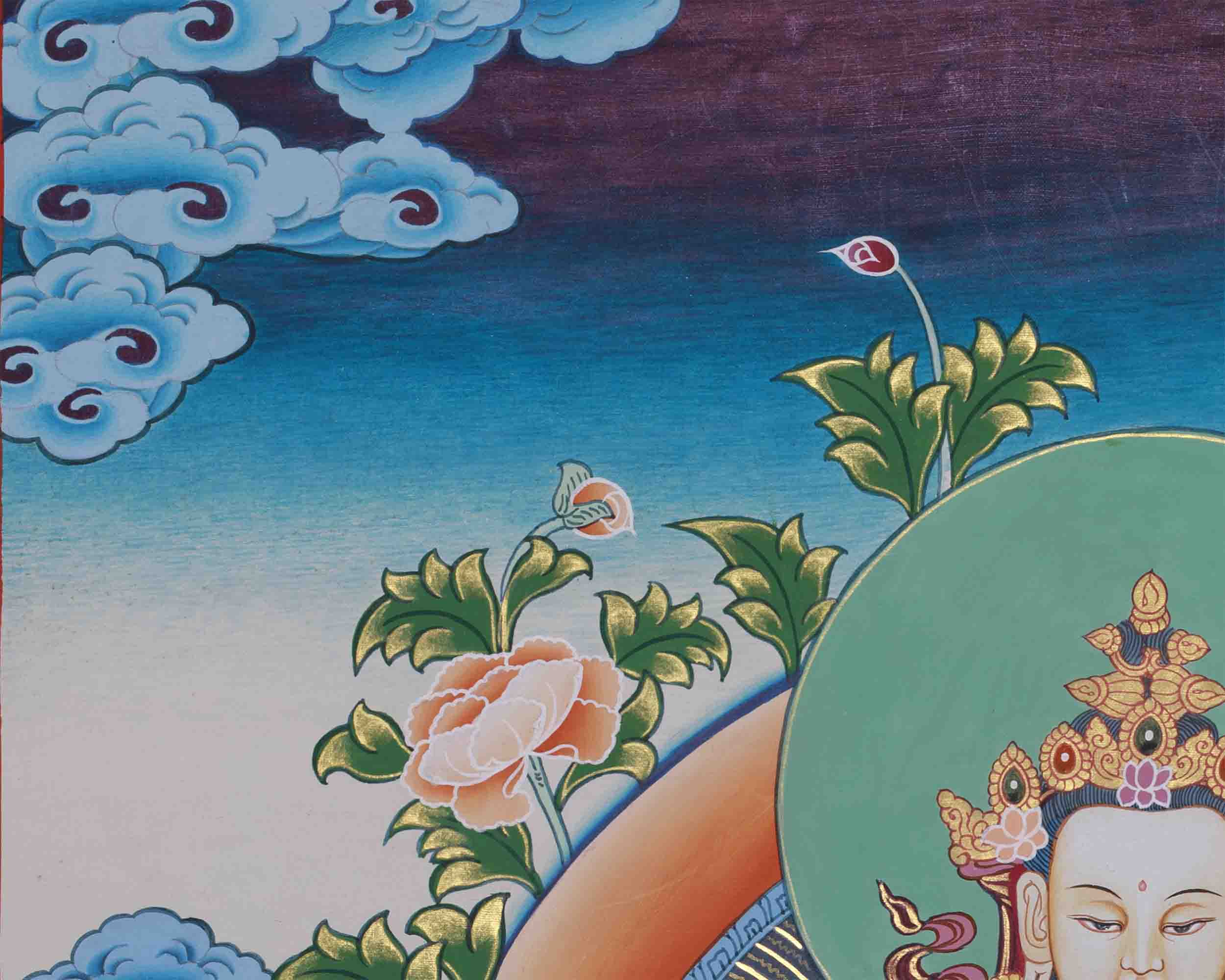 Original Hand-Painted Four Armed Chenrezig Thangka | Tibetan Buddhist Painting