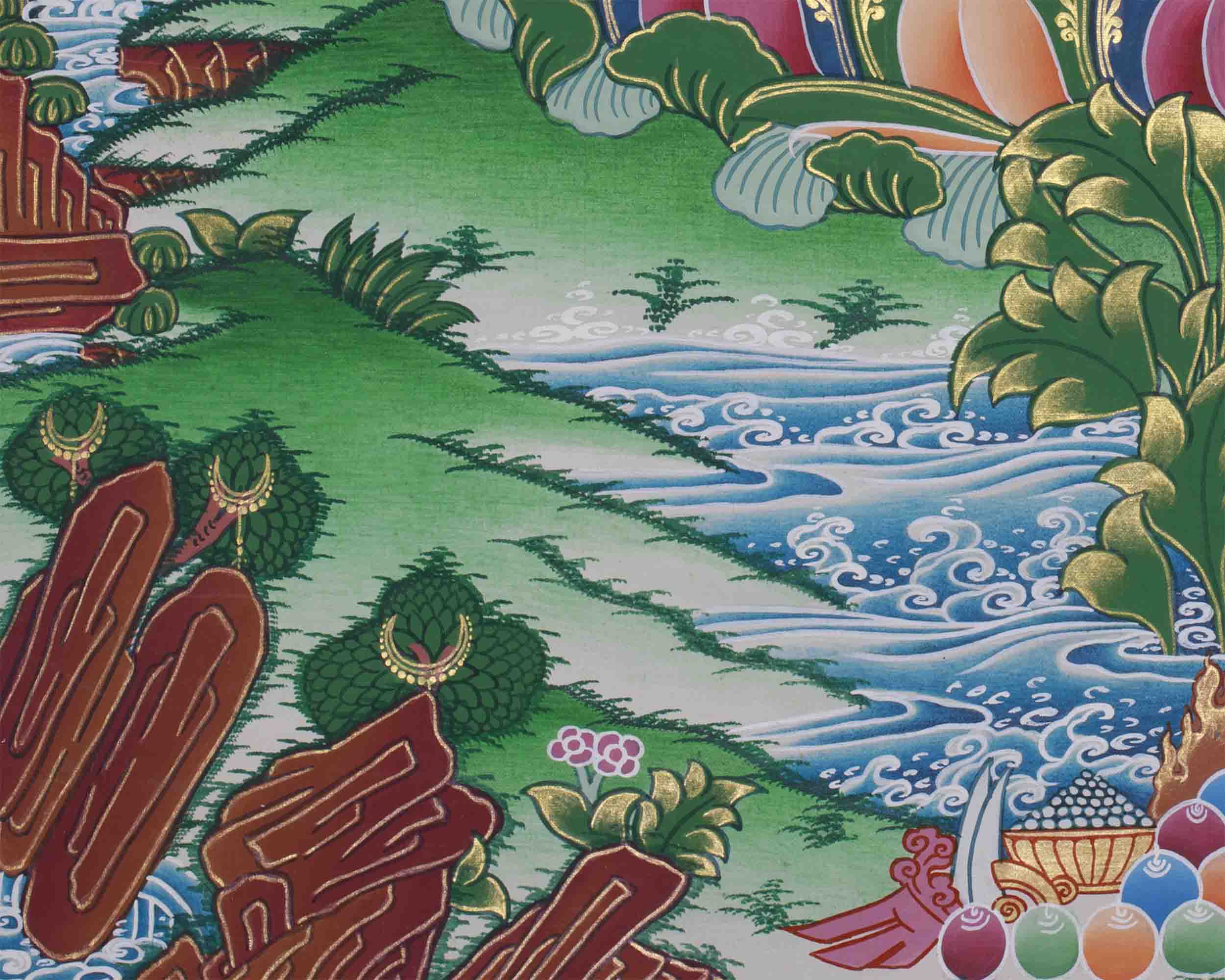 Original Hand-Painted Four Armed Chenrezig Thangka | Tibetan Buddhist Painting