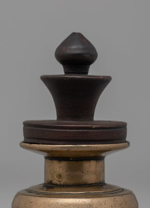 Traditional Tibetan Inkpot | Bronze and Wood Writing Tool for Rituals and Decor