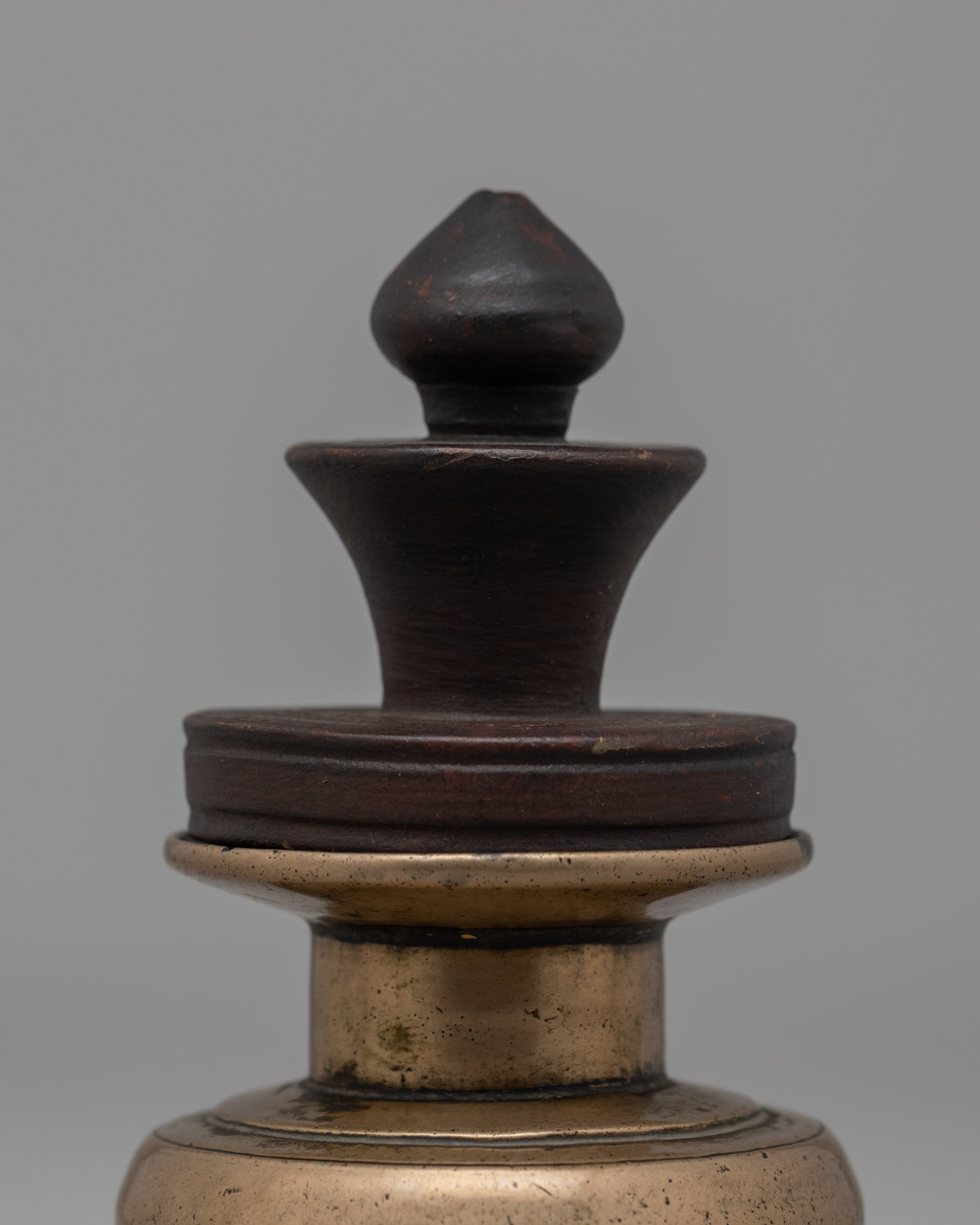 Traditional Tibetan Inkpot | Bronze and Wood Writing Tool for Rituals and Decor