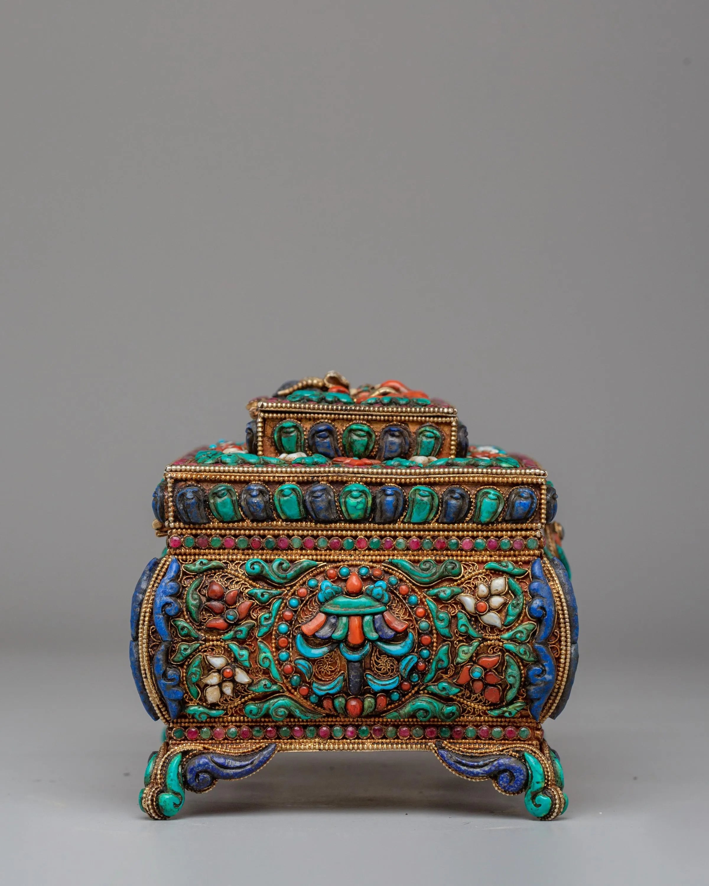 Decorative Jewelry Box | Handcrafted Silver and Copper Box with Semi-Precious Stones