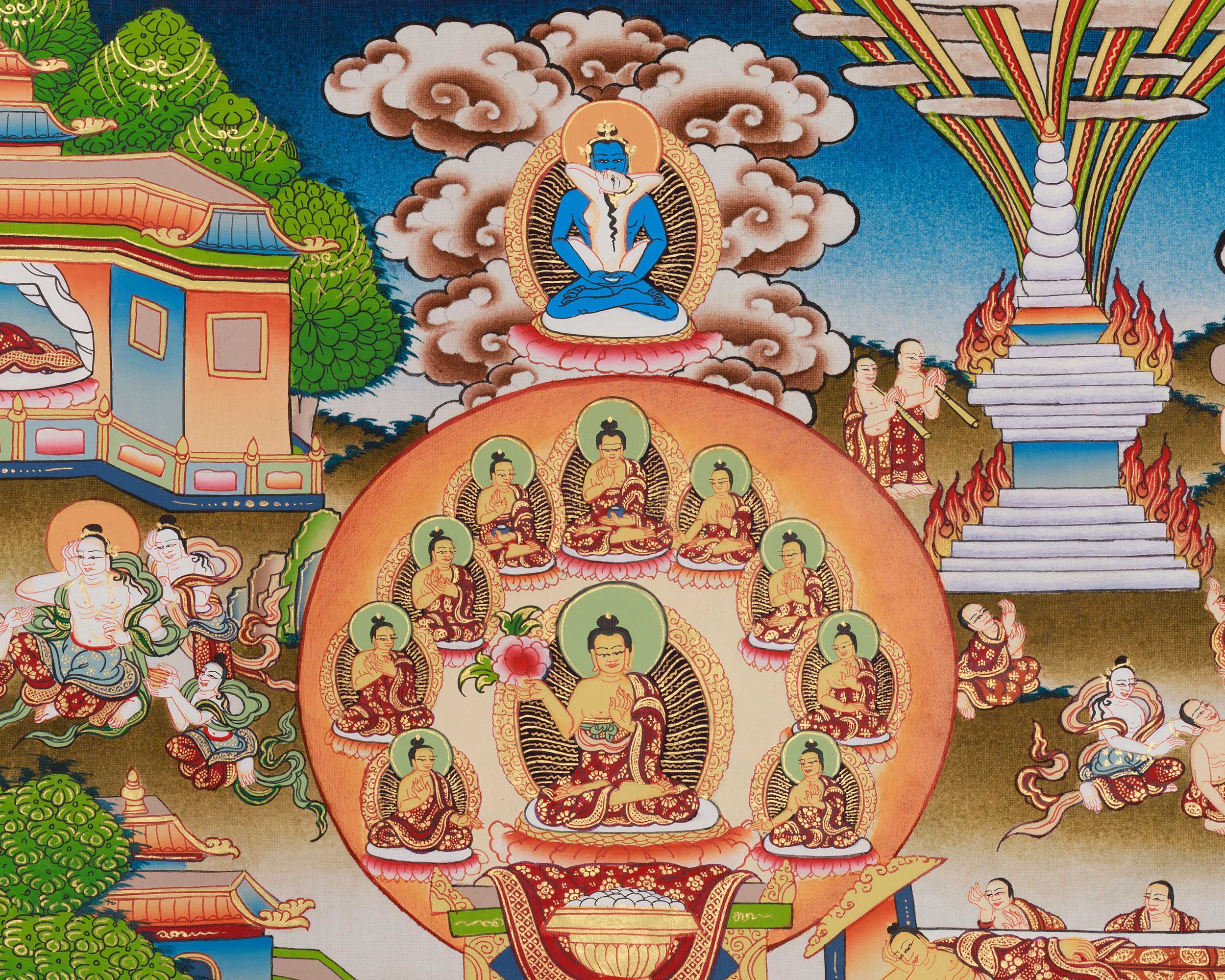 Siddhartha Gautama Life Story Painting | Traditional Thangka Depicting the Path to Enlightenment