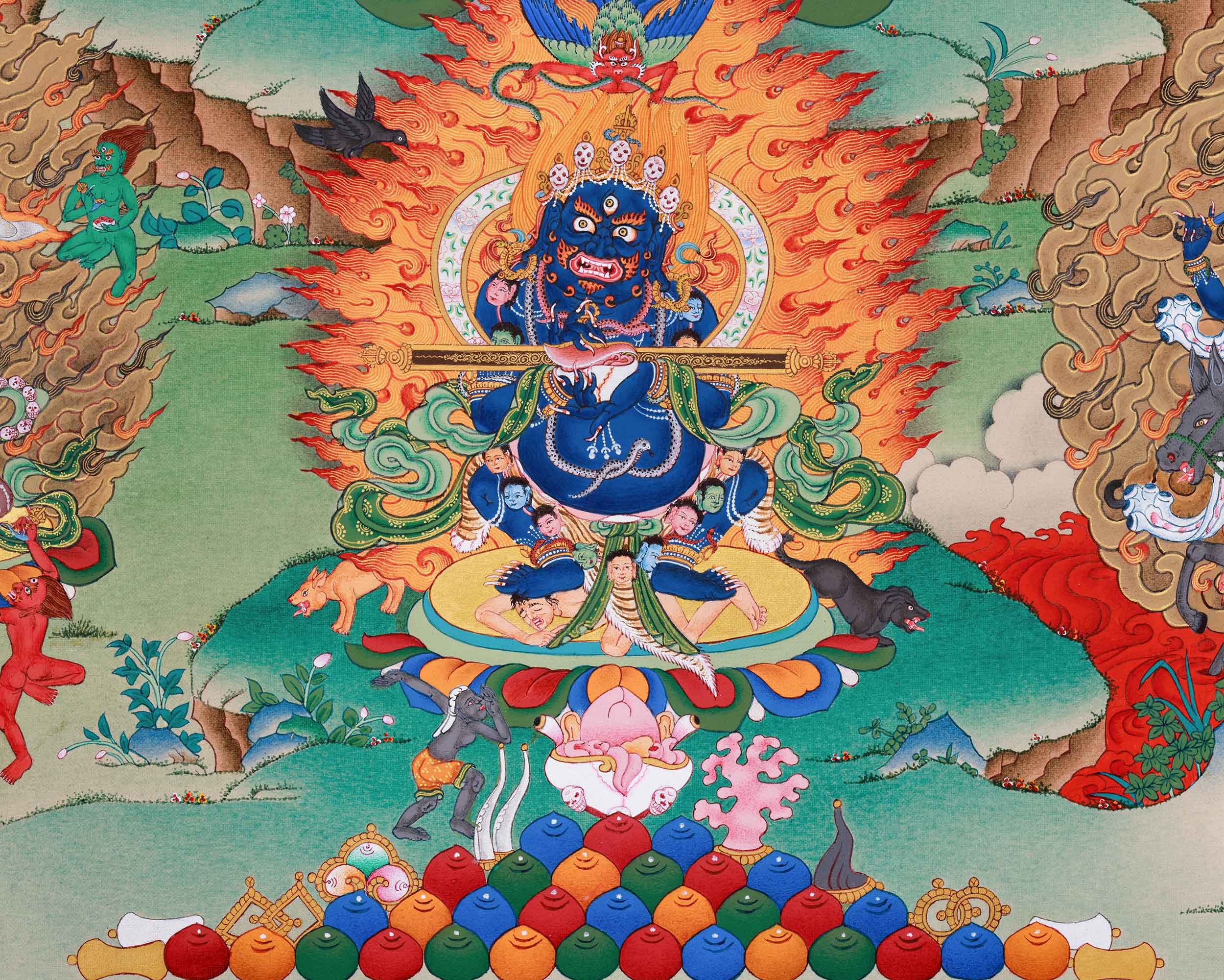 Wrathful Deity Hevajra Thangka Print | Great Compassion and Enlightened Wisdom
